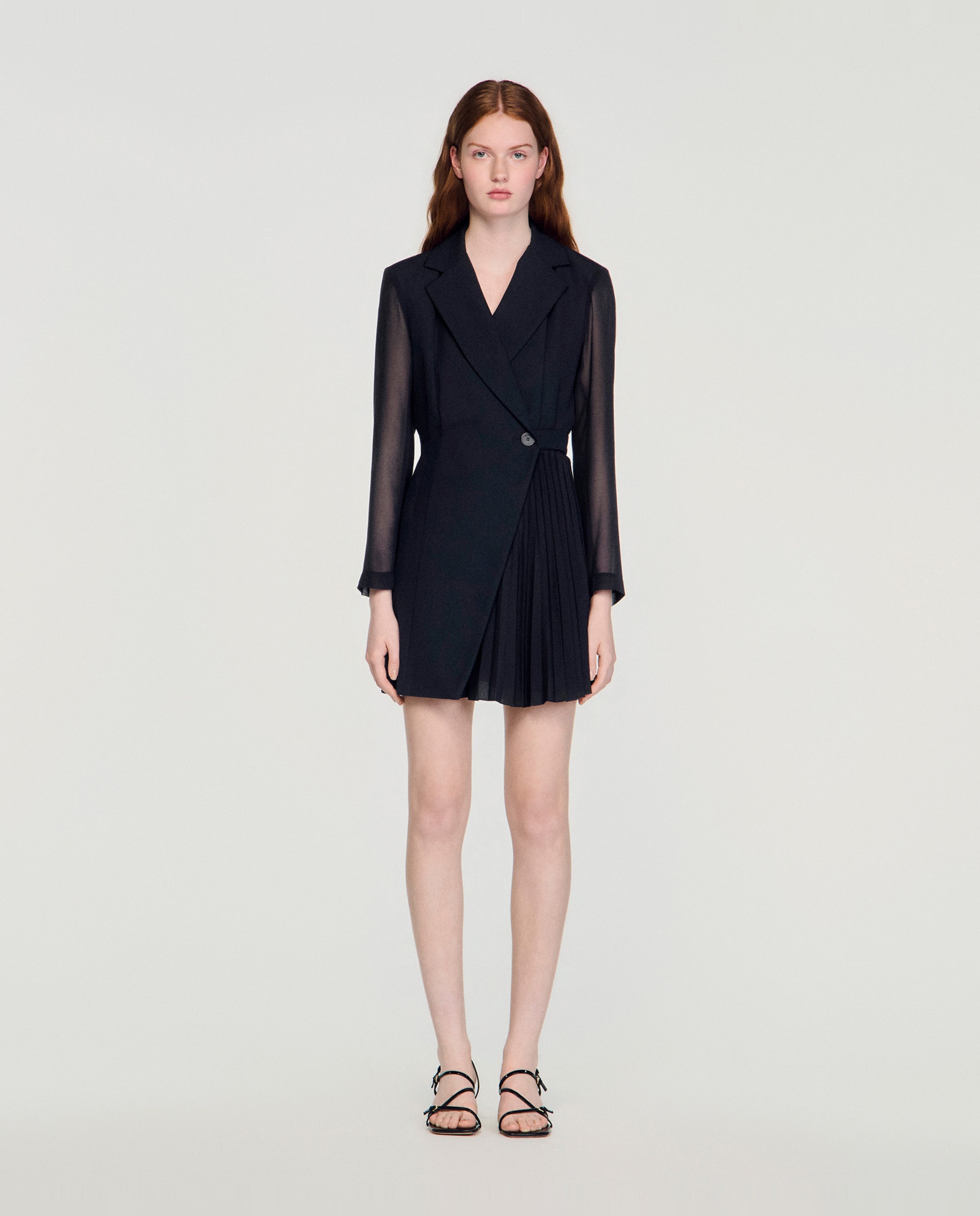 Vestido corto cruzado de sastre con falda asimétrica - Sandro - Negro Negro-4