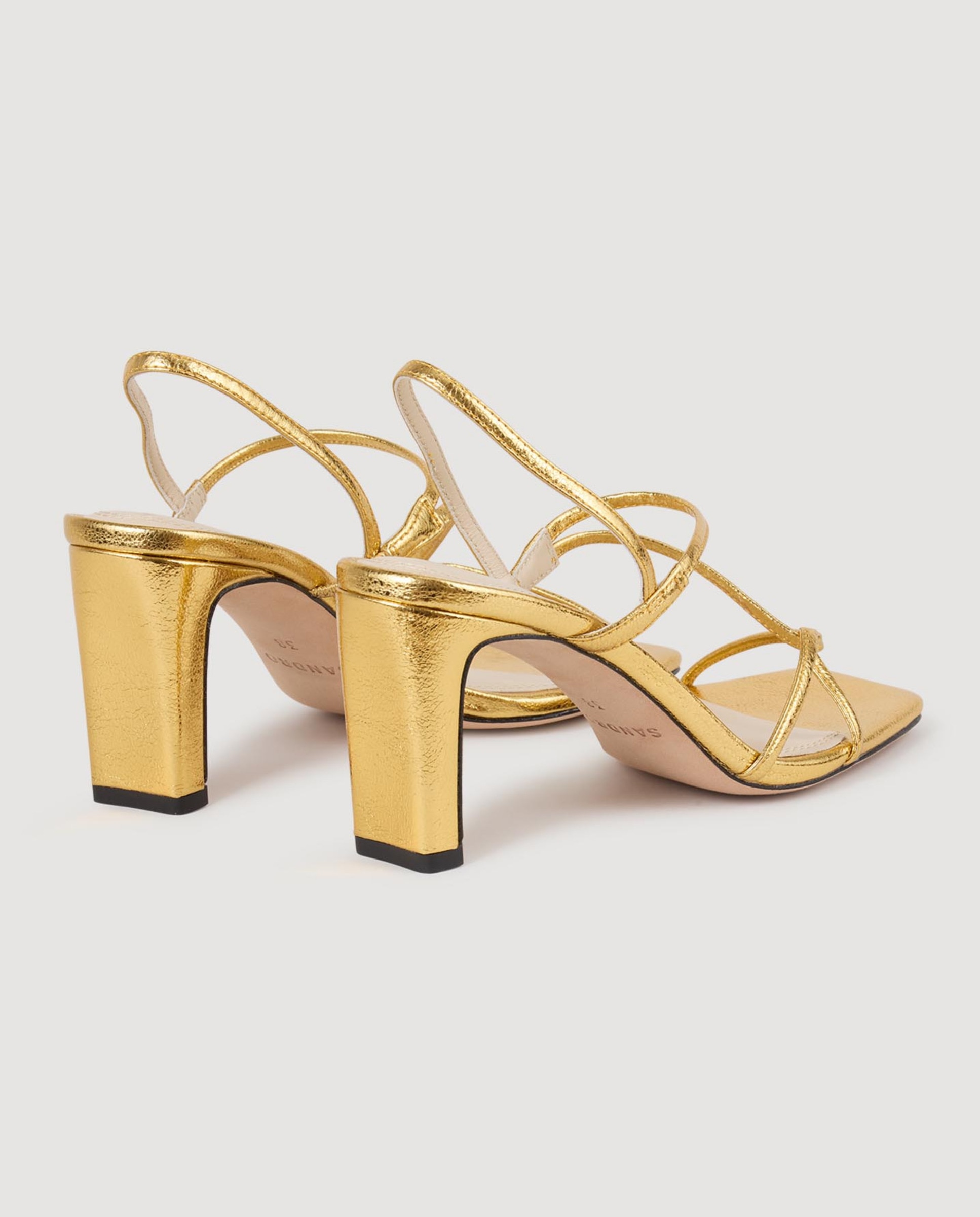 Sandalias de tiras de mujer de piel repujada y tacón ancho - Sandro - Oro Oro-3