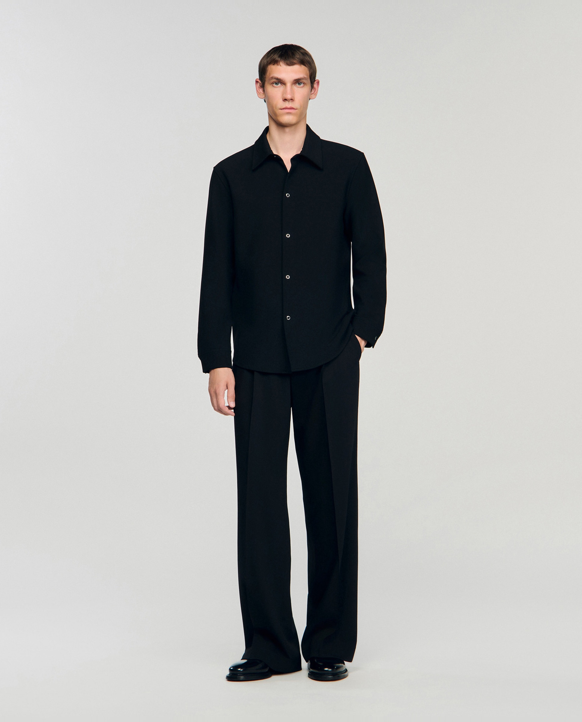 Camisa de punto de hombre corte clásico manga larga - Sandro - Negro Negro-5