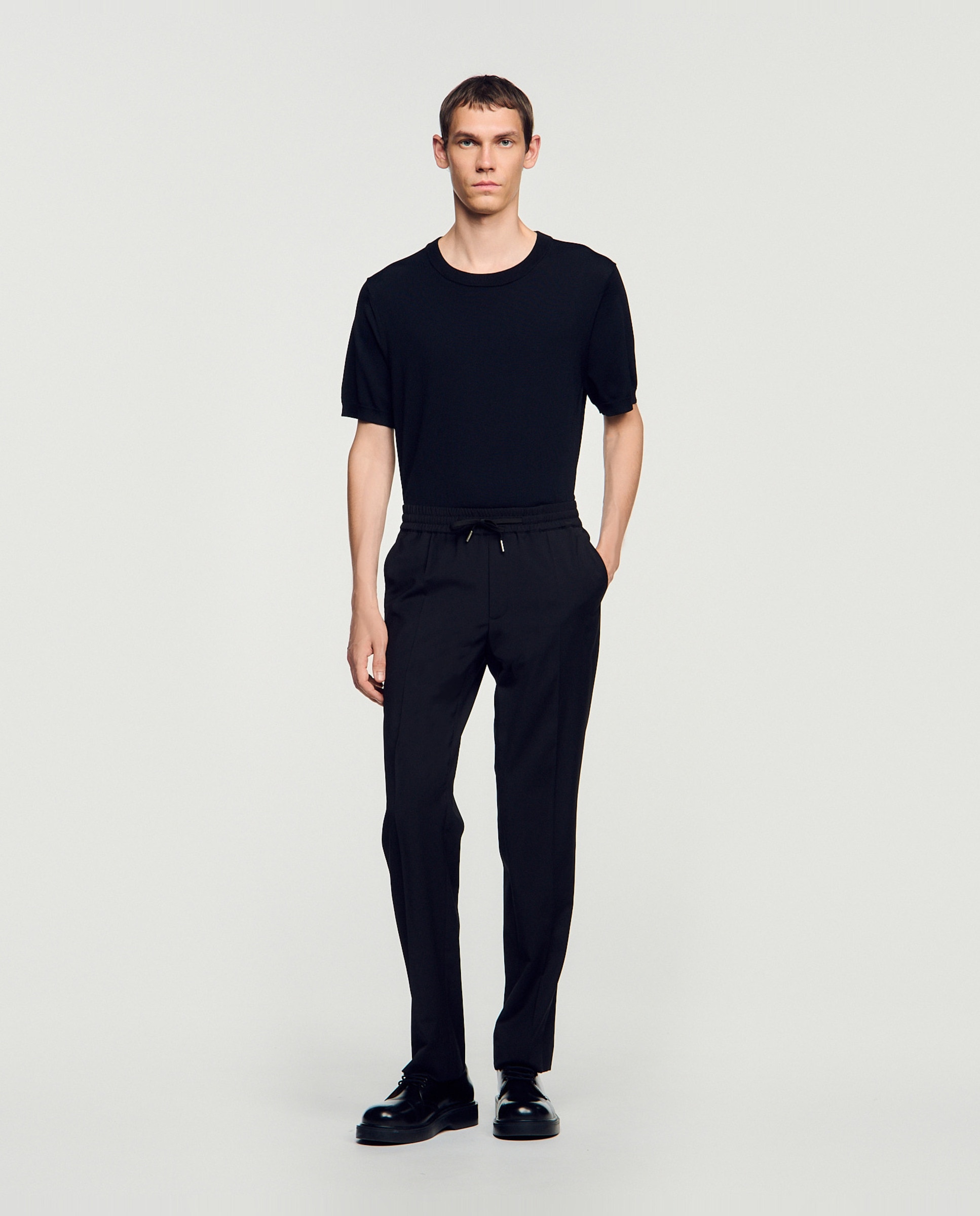 Pantalones joggers de hombre rectos con cintura y cordón - Negro Negro-2