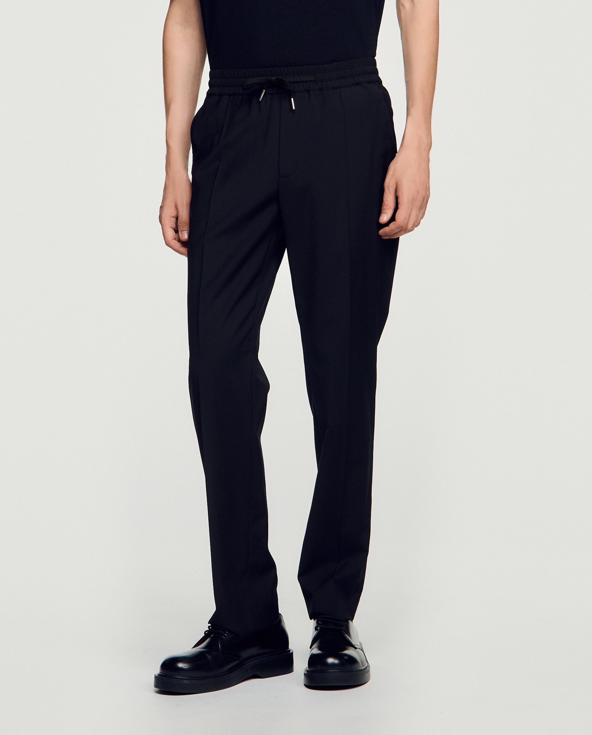 Pantalones joggers de hombre rectos con cintura y cordón - Negro Negro-3