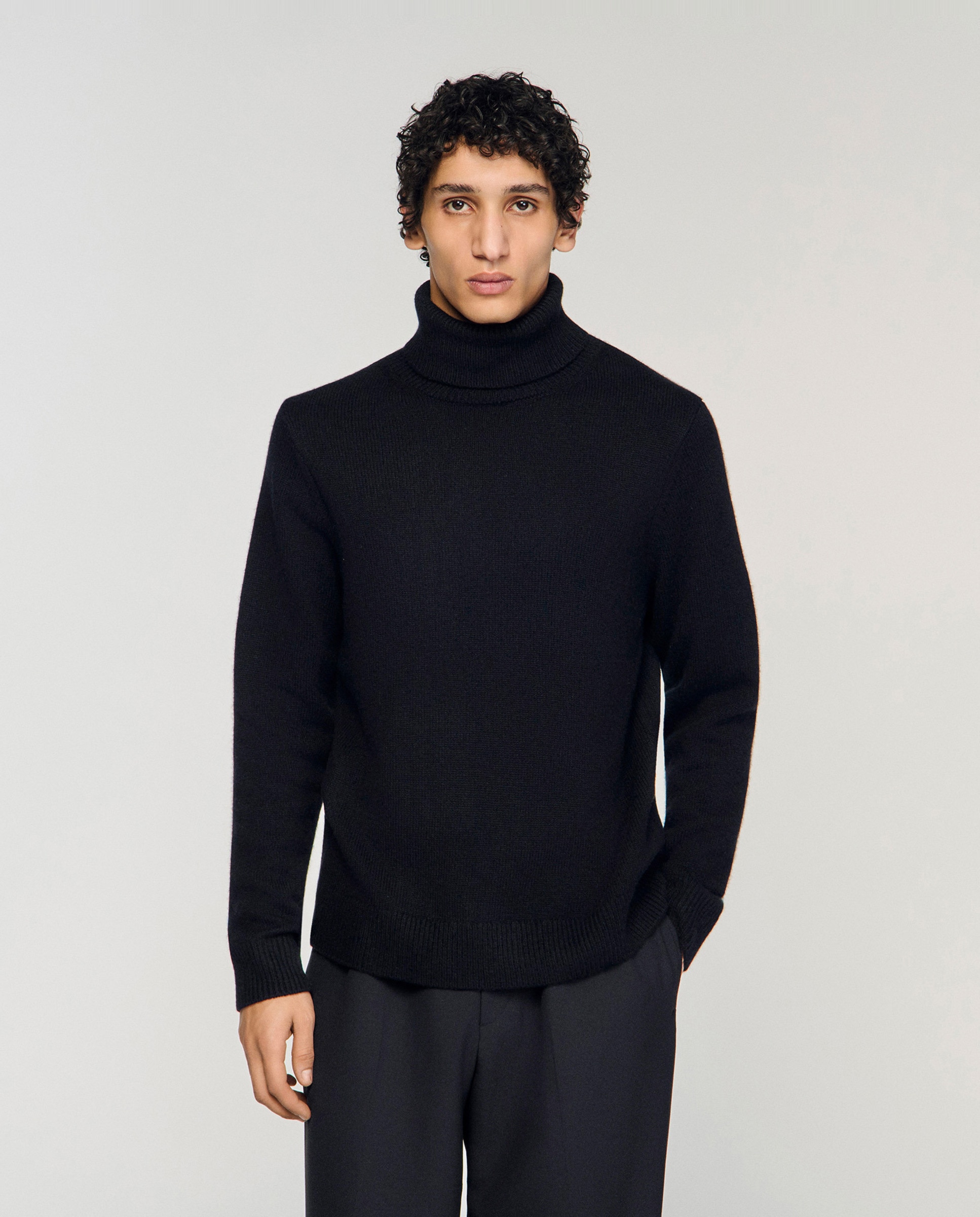 Jersey de hombre de cuello vuelto y mezcla de lana y cachemira - Sandro - Negro Negro-1