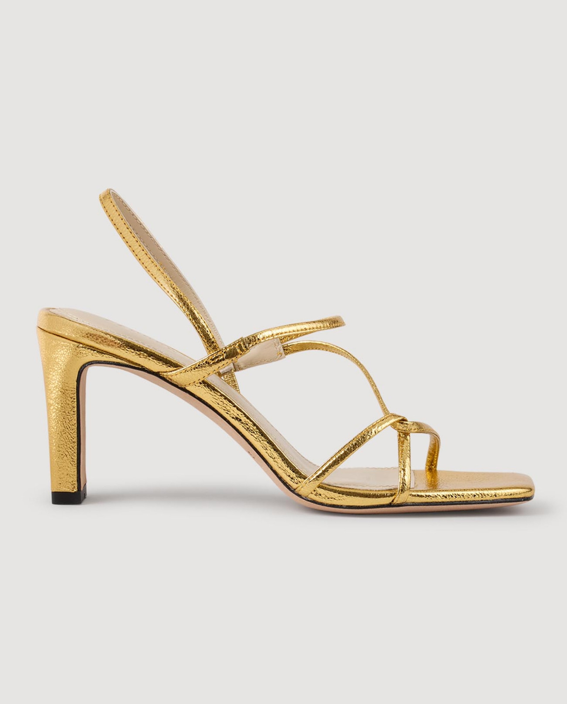 Sandalias de tiras de mujer de piel repujada y tacón ancho