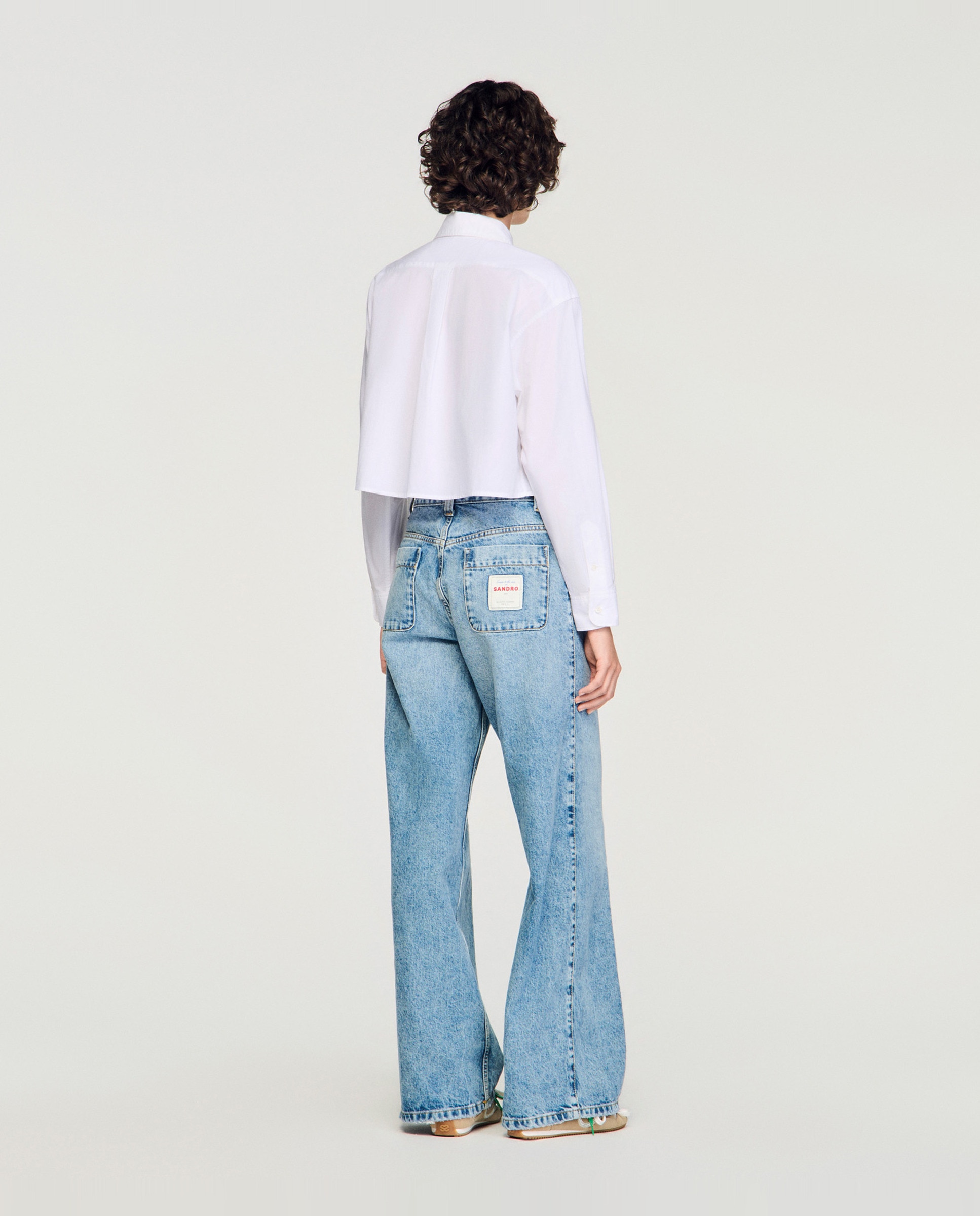 Camisa de mujer corta de popelina de algodón orgánico - Sandro - Blanco Blanco-2