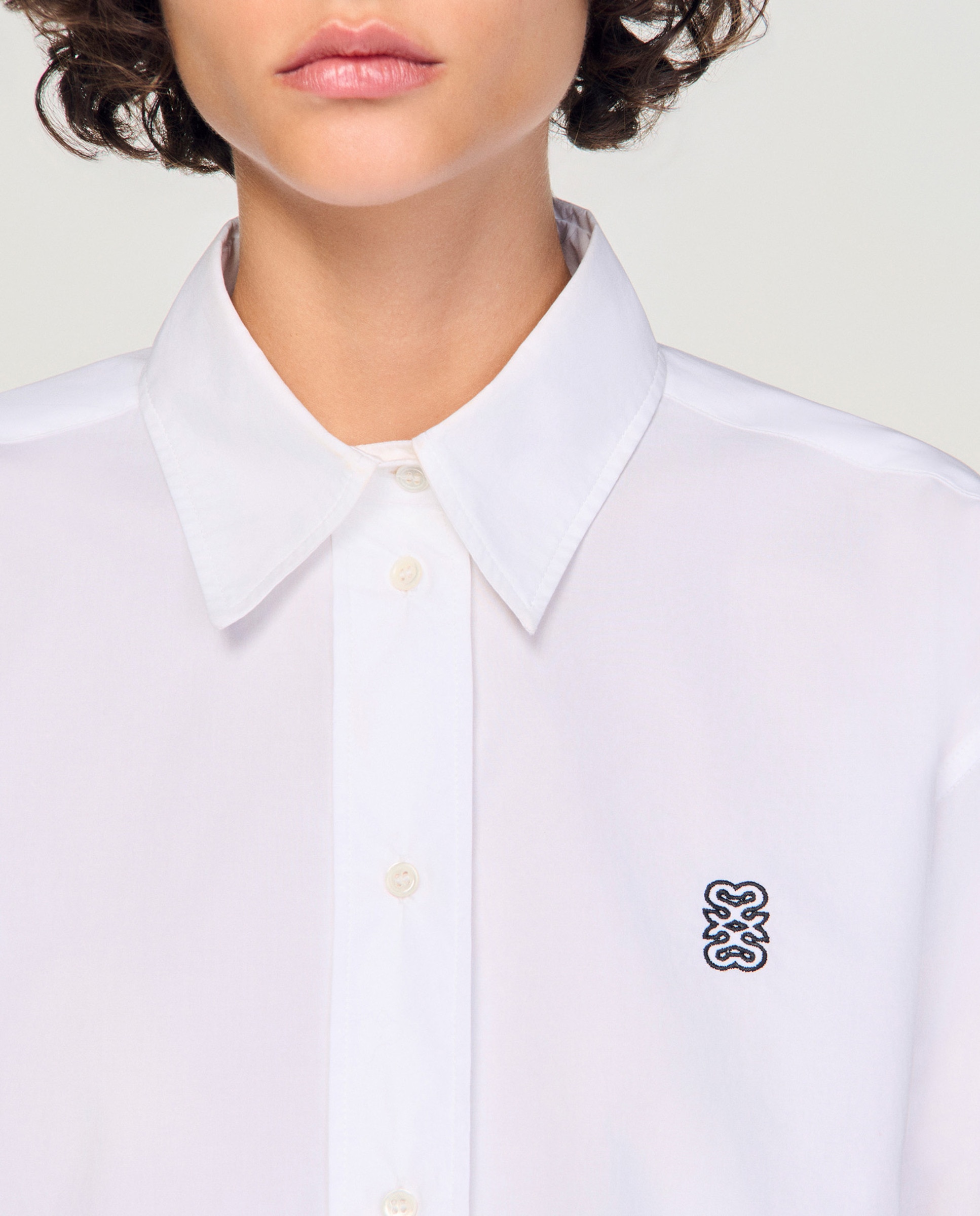 Camisa de mujer corta de popelina de algodón orgánico - Sandro - Blanco Blanco-5