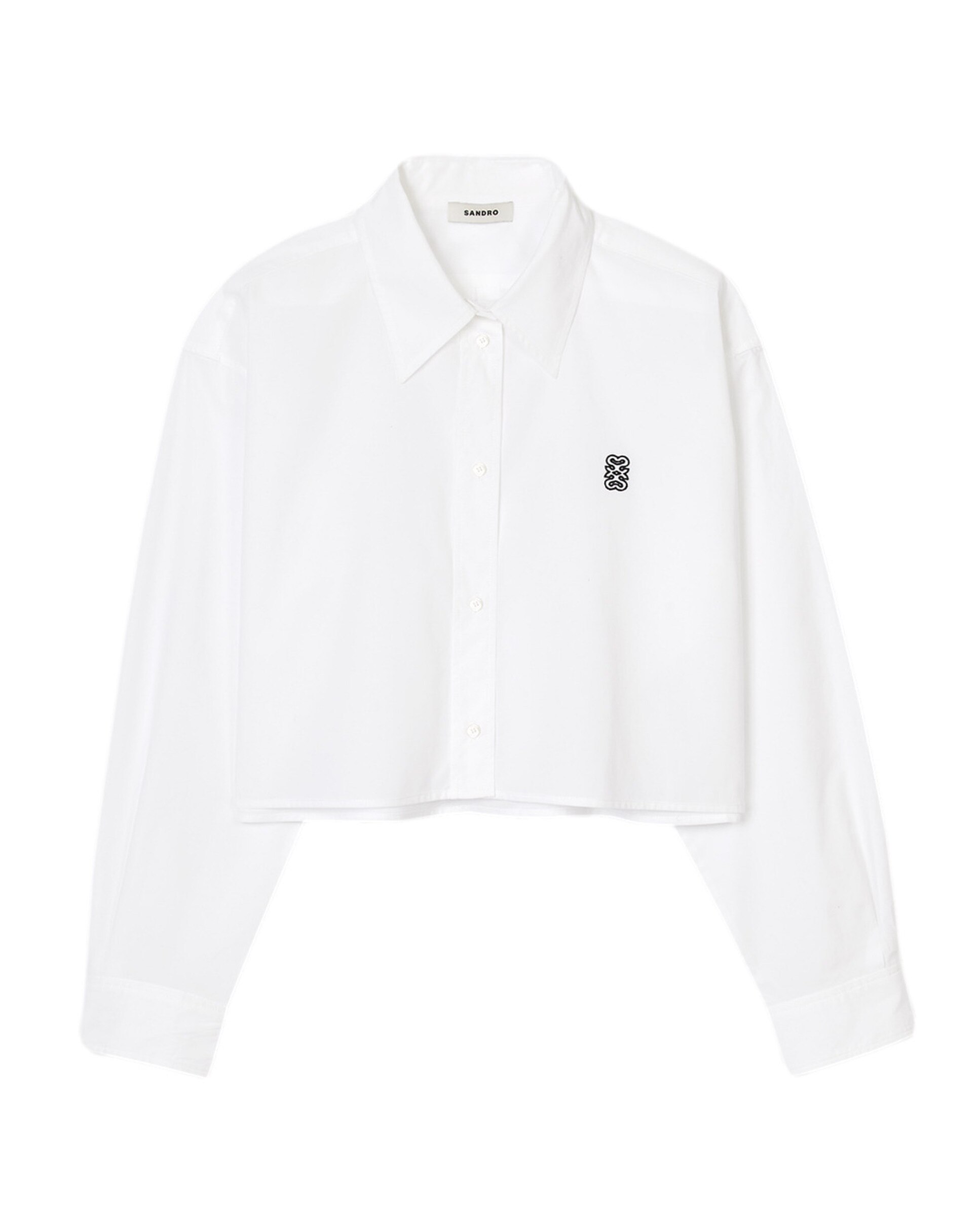 Camisa de mujer corta de popelina de algodón orgánico - Sandro - Blanco Blanco-6