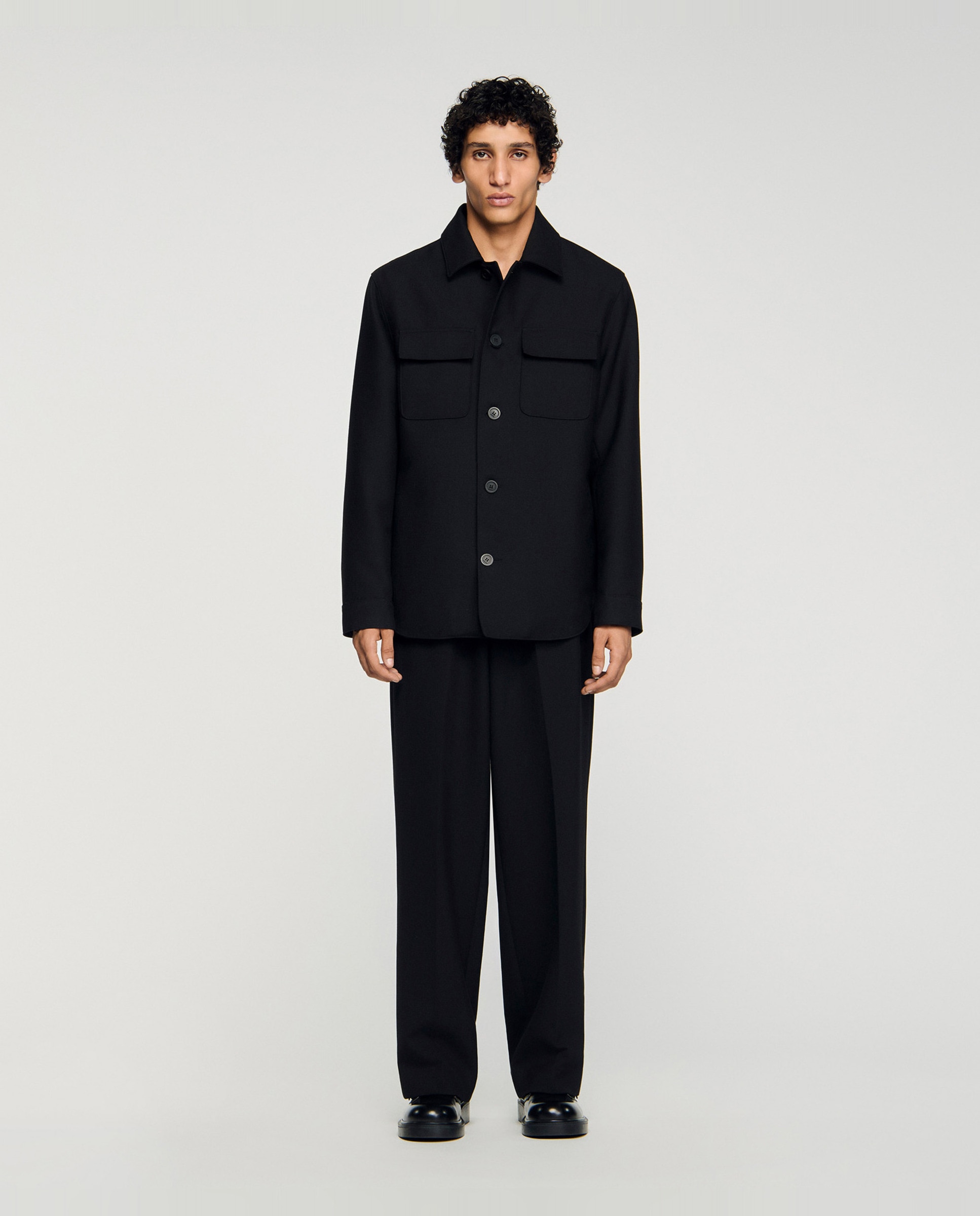 Sobrecamisa de hombre con bolsillos de solapa y manga larga - Sandro - Negro Negro-3