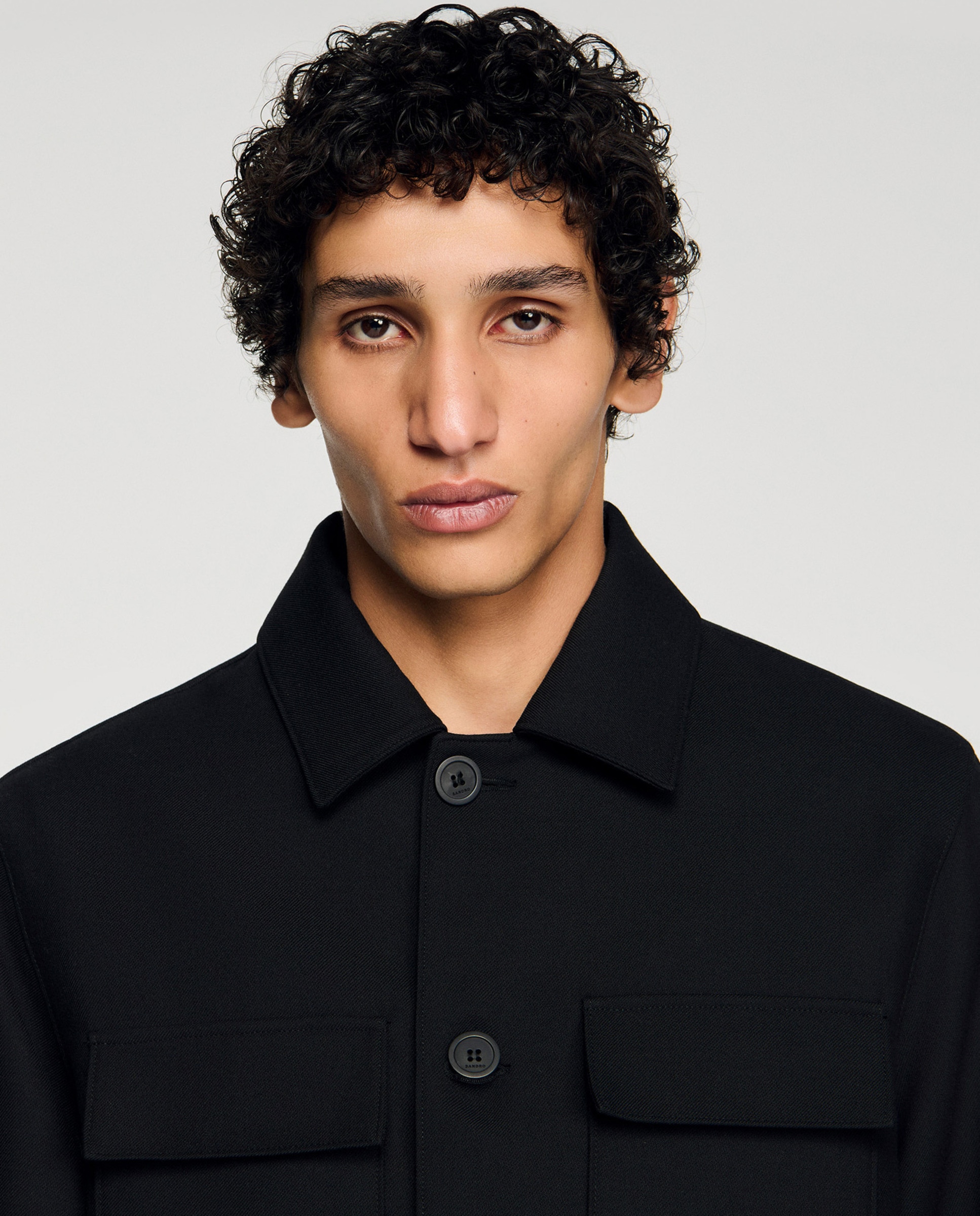 Sobrecamisa de hombre con bolsillos de solapa y manga larga - Sandro - Negro Negro-4