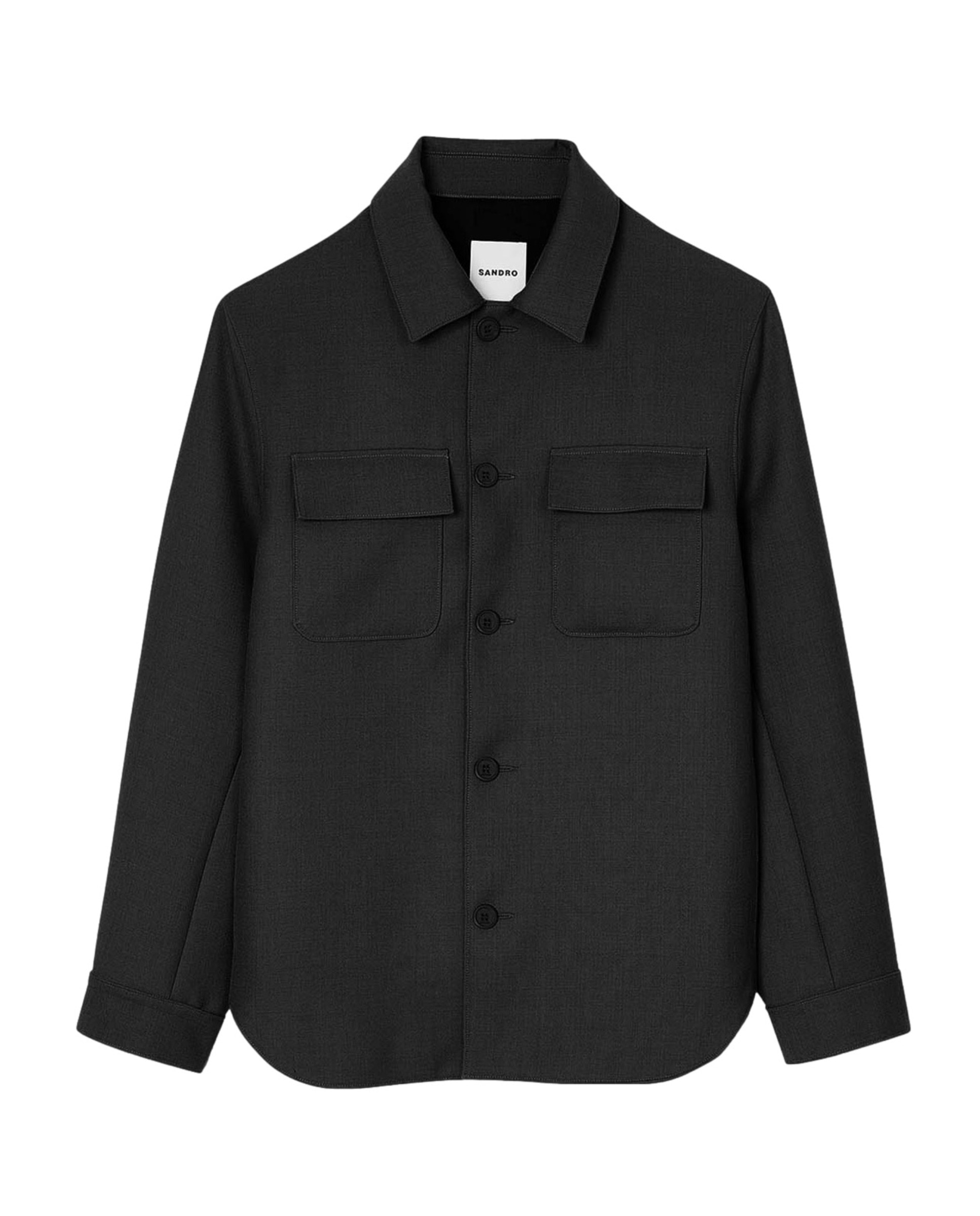 Sobrecamisa de hombre con bolsillos de solapa y manga larga - Sandro - Negro Negro-6
