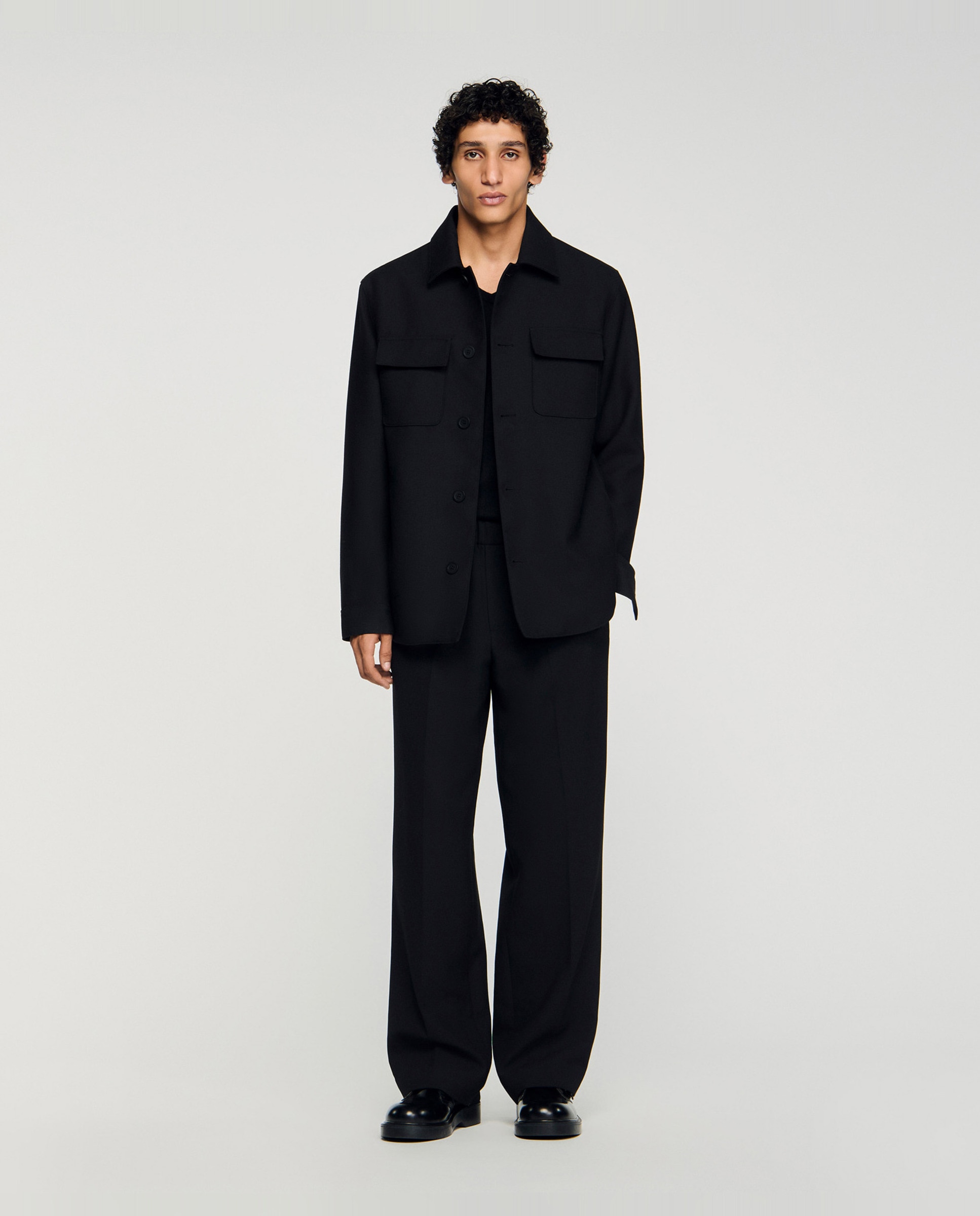 Sobrecamisa de hombre con bolsillos de solapa y manga larga - Sandro - Negro Negro-5