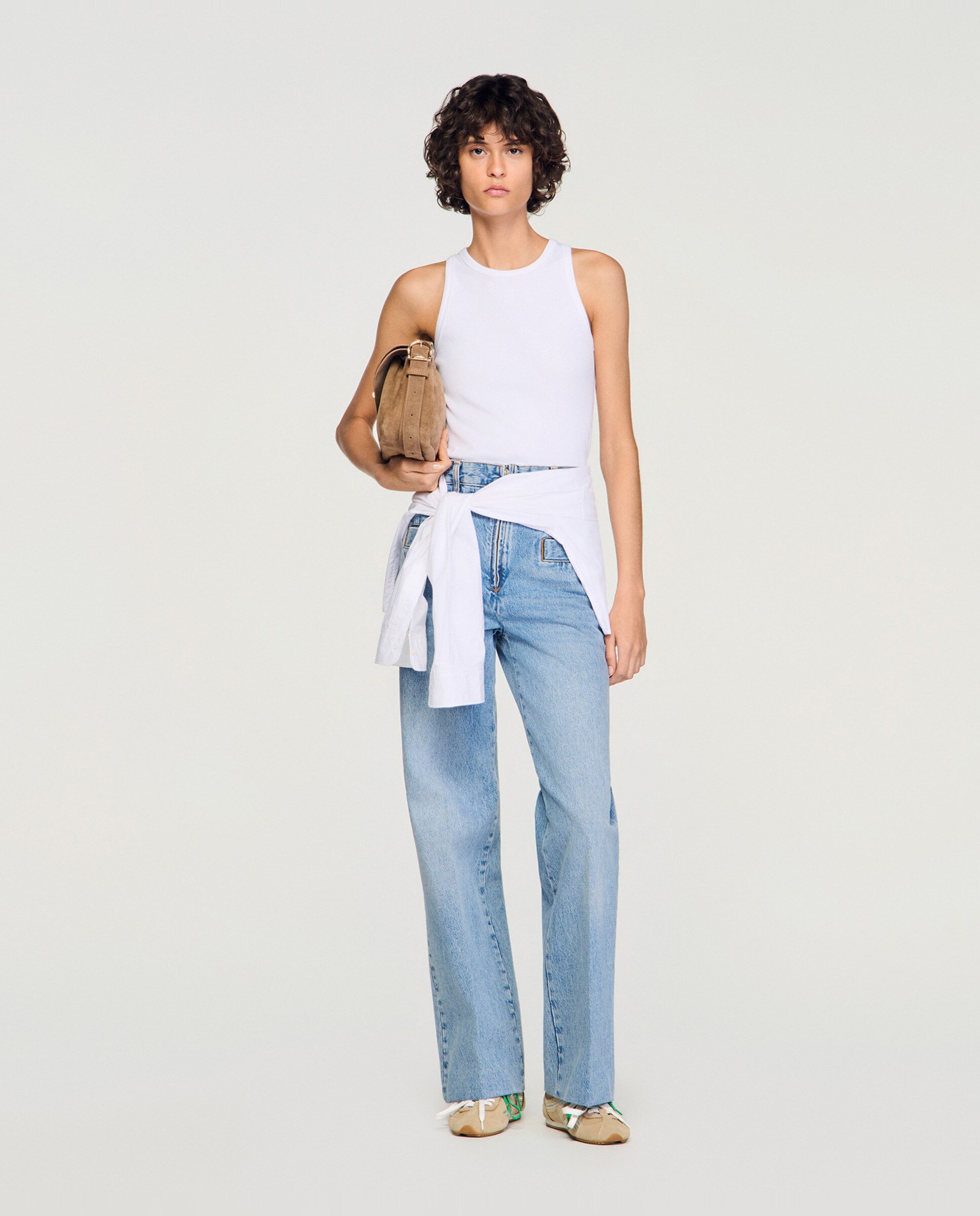 Camiseta de mujer sin mangas con bordado y cuello redondo - Sandro - Blanco Blanco-3