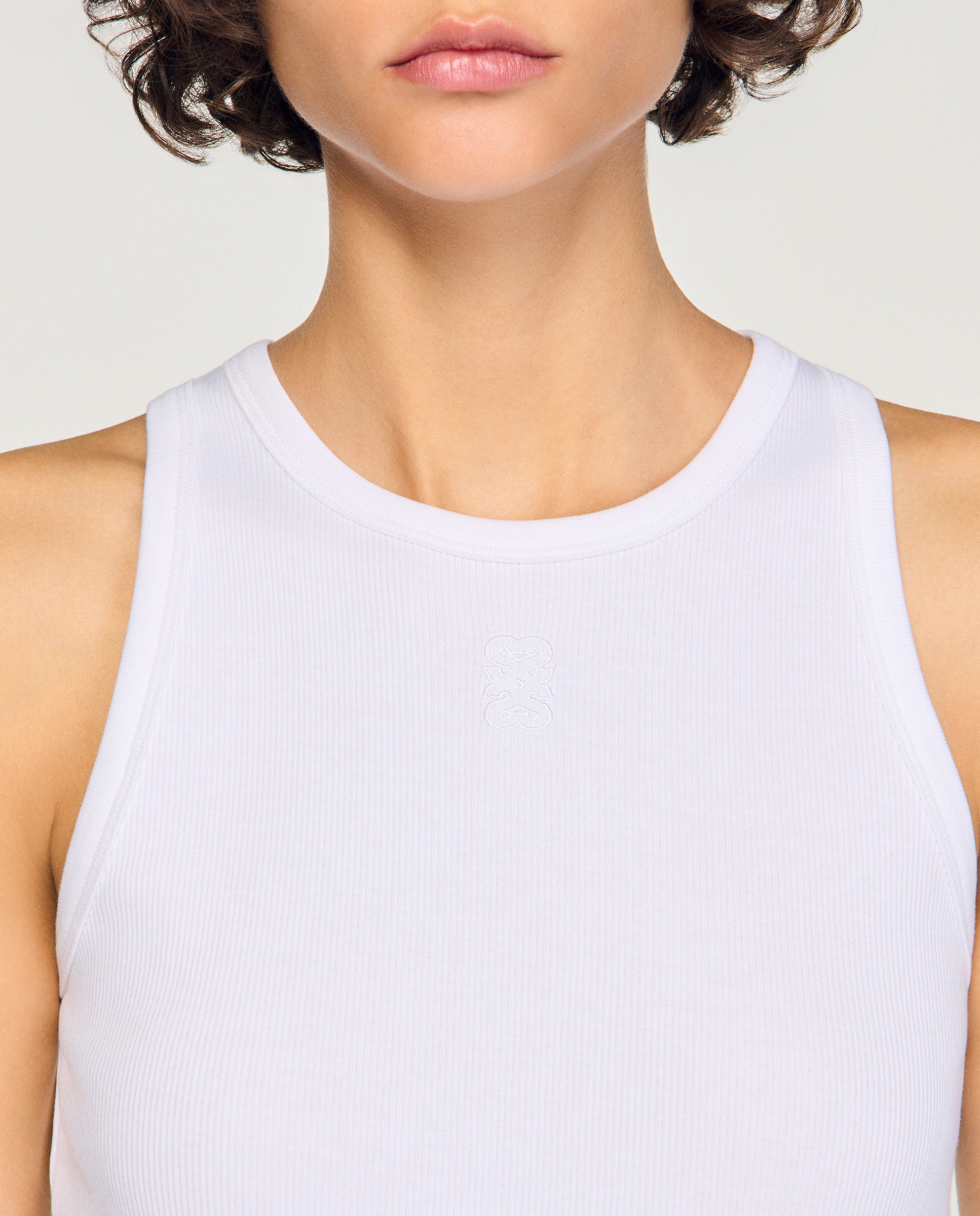 Camiseta de mujer sin mangas con bordado y cuello redondo - Sandro - Blanco Blanco-4
