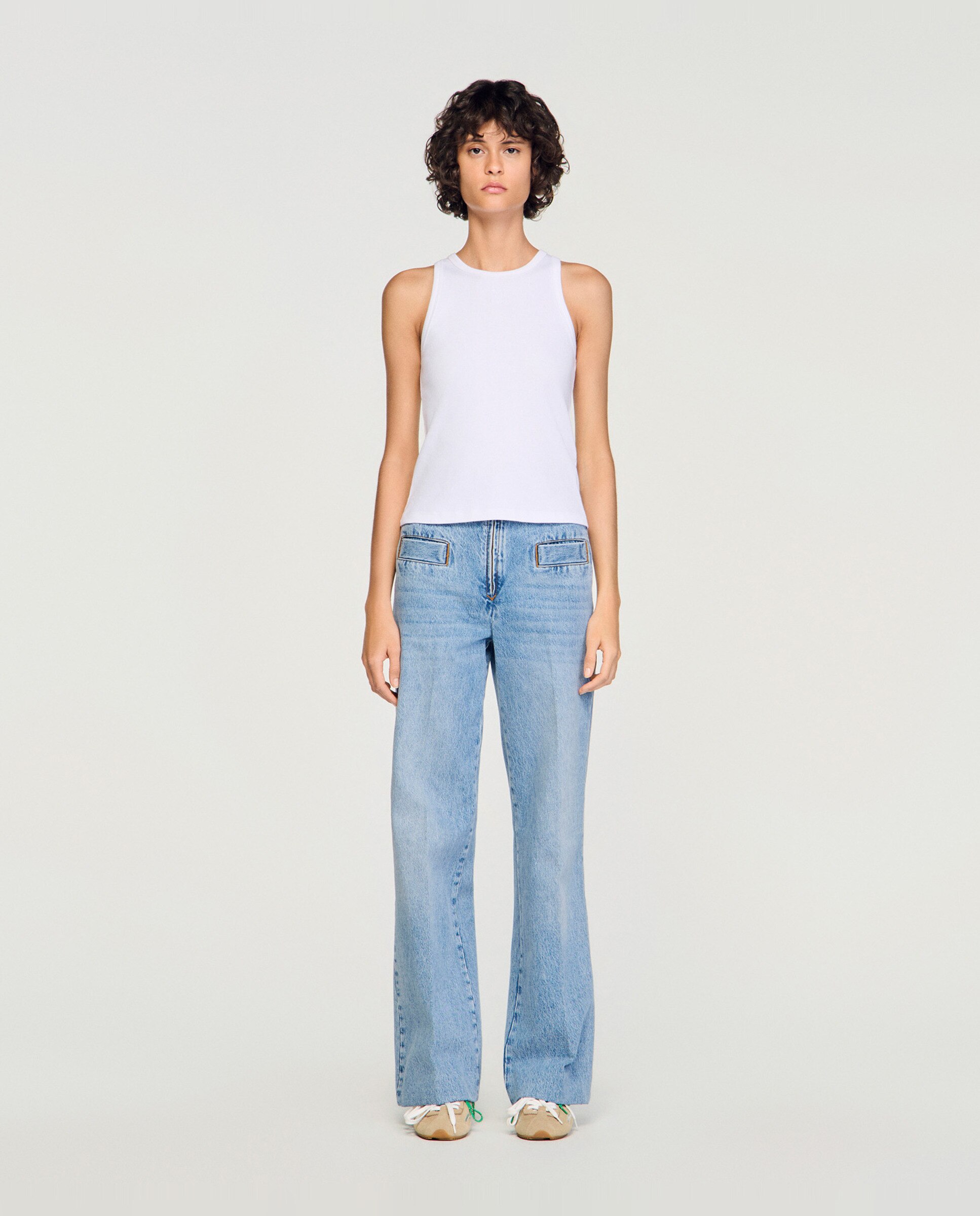 Camiseta de mujer sin mangas con bordado y cuello redondo - Sandro - Blanco Blanco-5