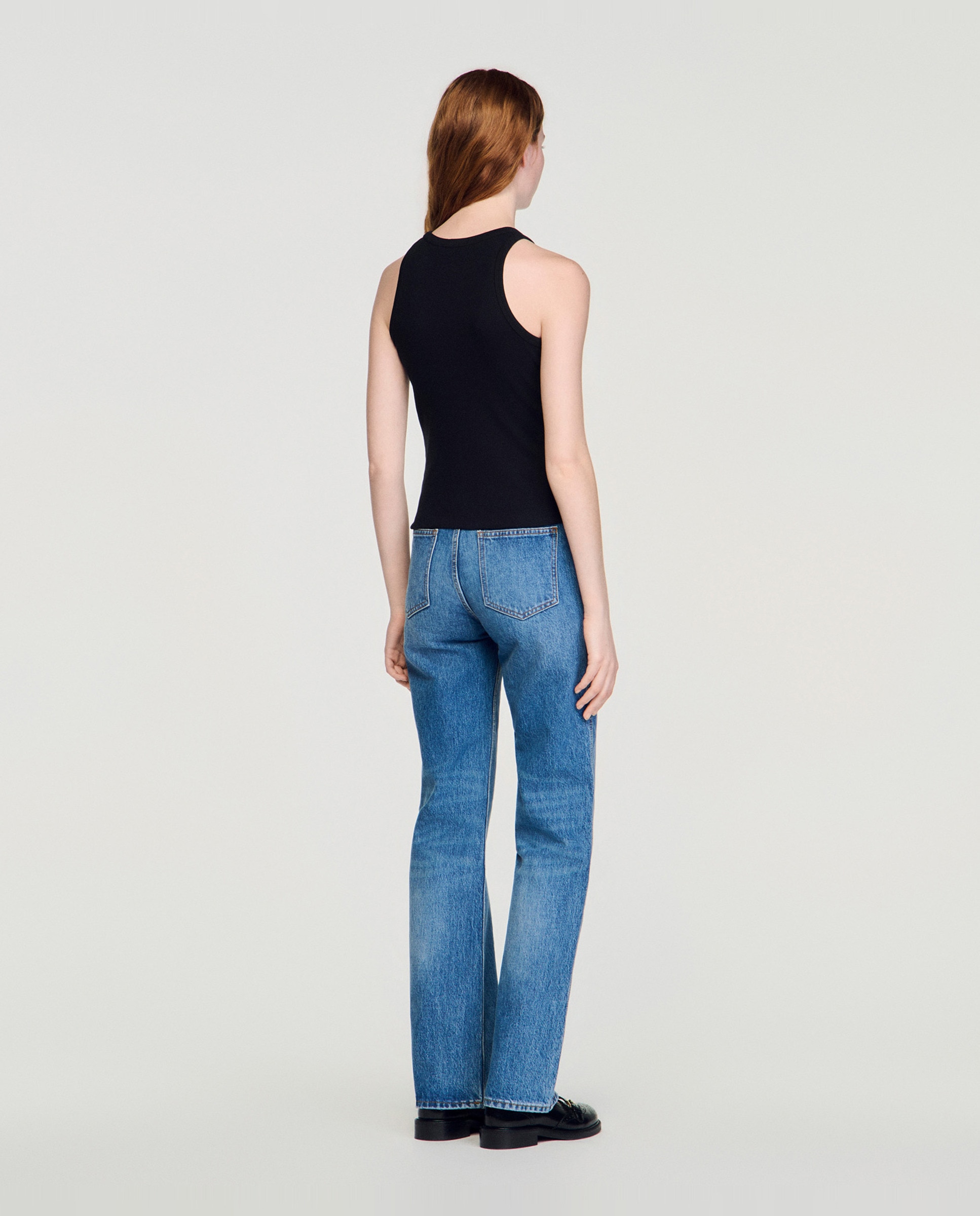 Camiseta de mujer sin mangas con bordado y cuello redondo - Sandro - Negro Negro-2