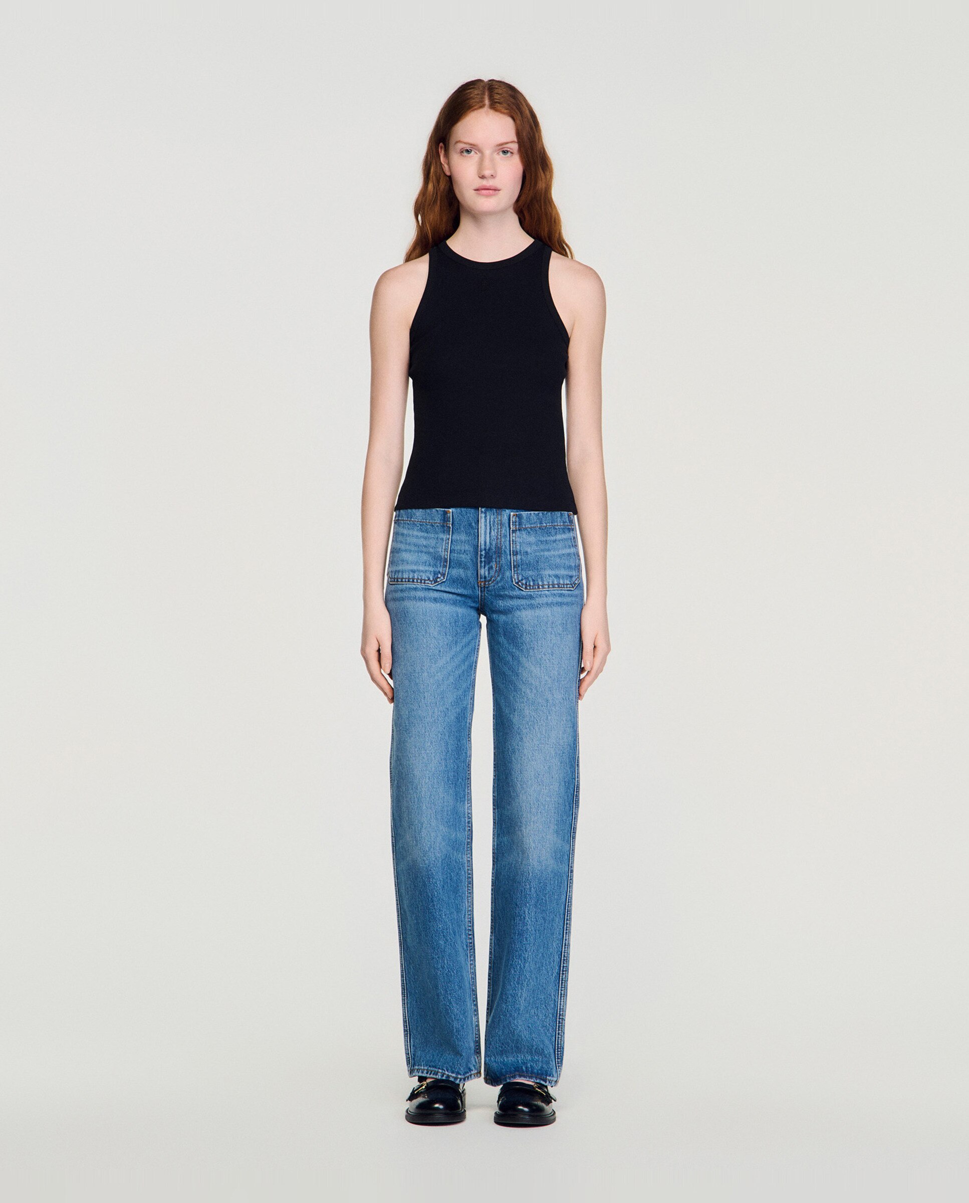 Camiseta de mujer sin mangas con bordado y cuello redondo - Sandro - Negro Negro-3