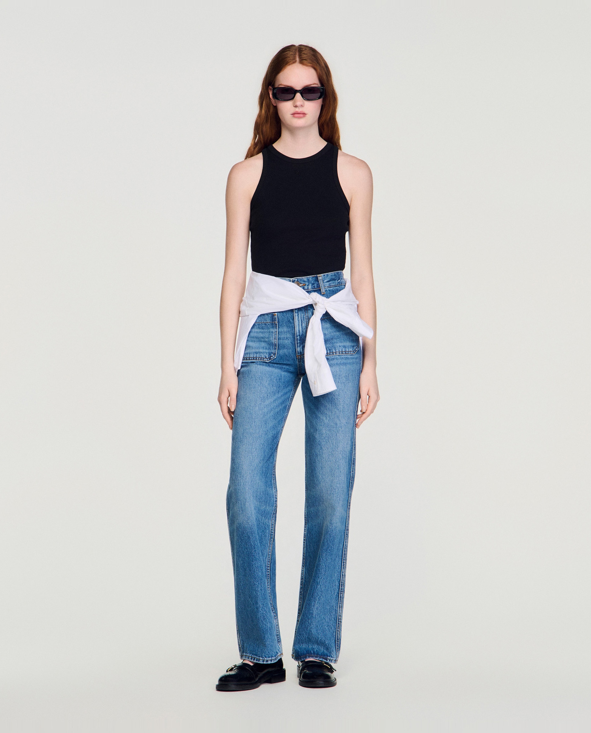 Camiseta de mujer sin mangas con bordado y cuello redondo - Sandro - Negro Negro-5