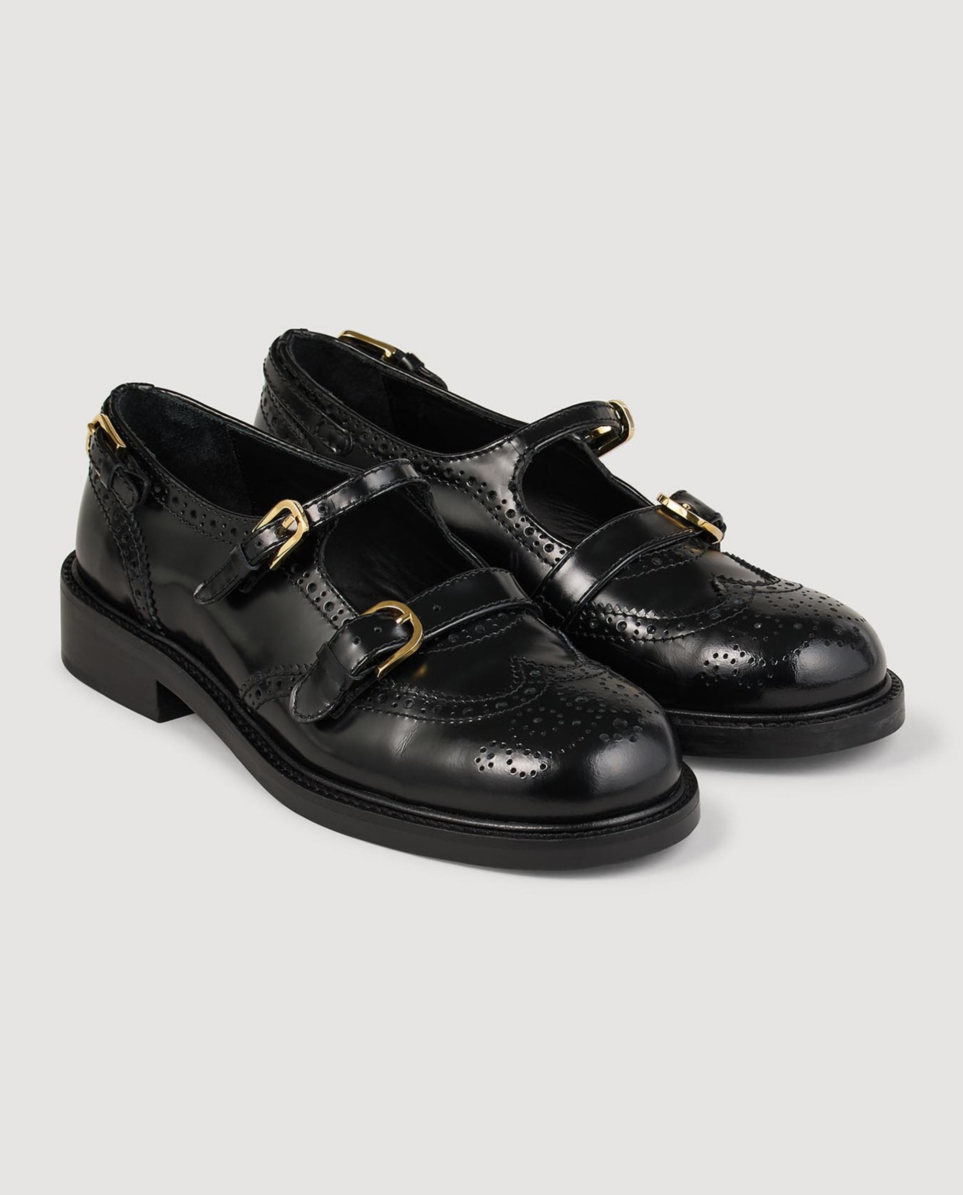 Merceditas planas de mujer de cuero brillante con hebillas - Sandro - Negro Negro-4