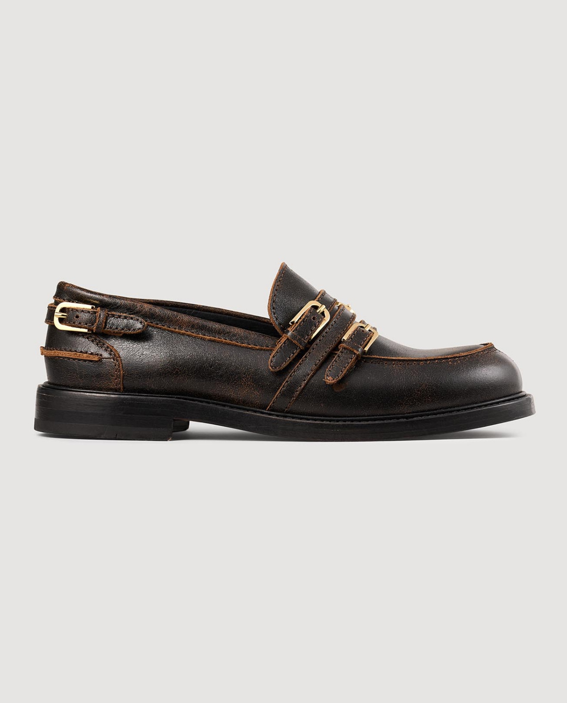 Mocasines de mujer de cuero con pátina