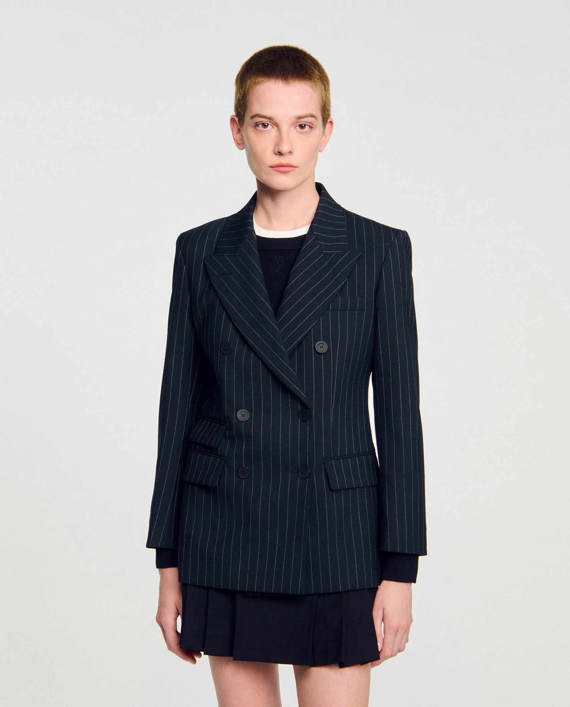 Sandro - Americana de mujer a rayas doble botonadura.
