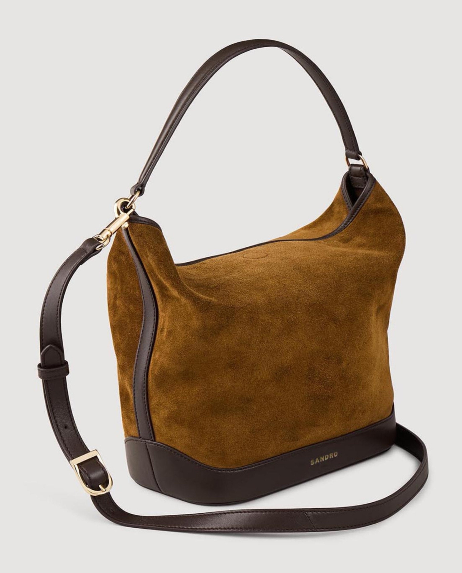 Bandolera de mujer saco mediano de ante y cuero multiposición - Sandro - Camel Camel-5