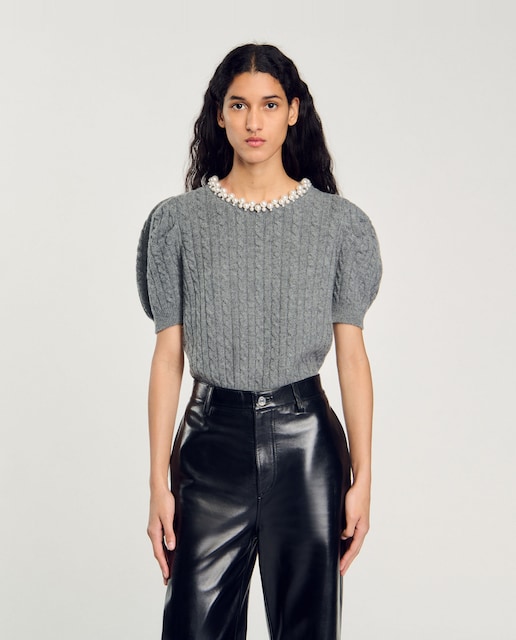 Imagen 0 de Jersey de mujer de punto trenzado con perlas