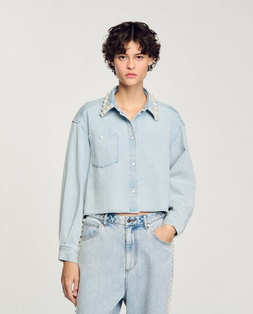 Imagen 0 de Camisa de mujer vaquera con cuello de pedrería
