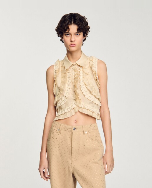 Imagen 0 de Camisa de mujer corta con volantes
