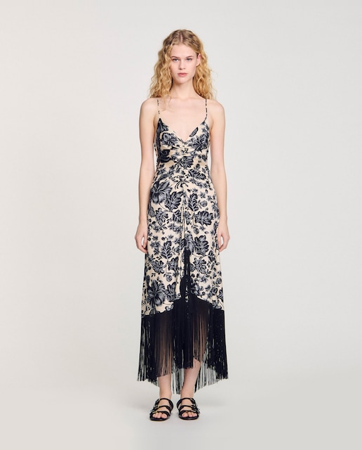 Imagen 0 de Vestido largo estampado con flecos