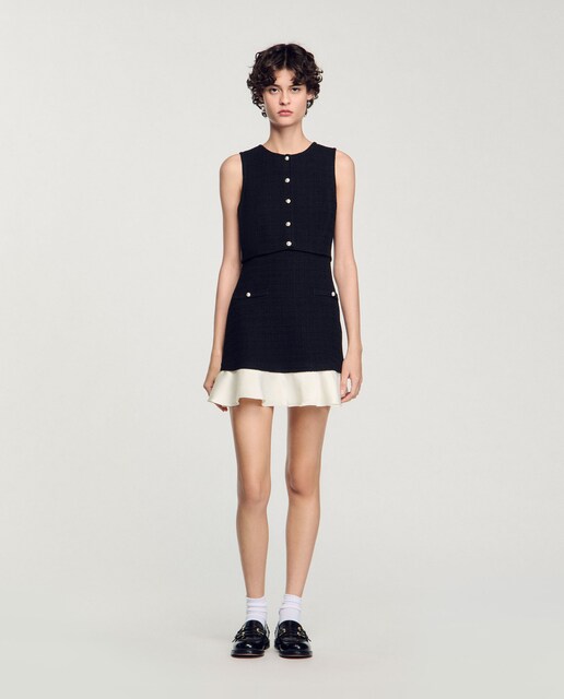 Imagen 0 de Vestido corto de tweed bicolor