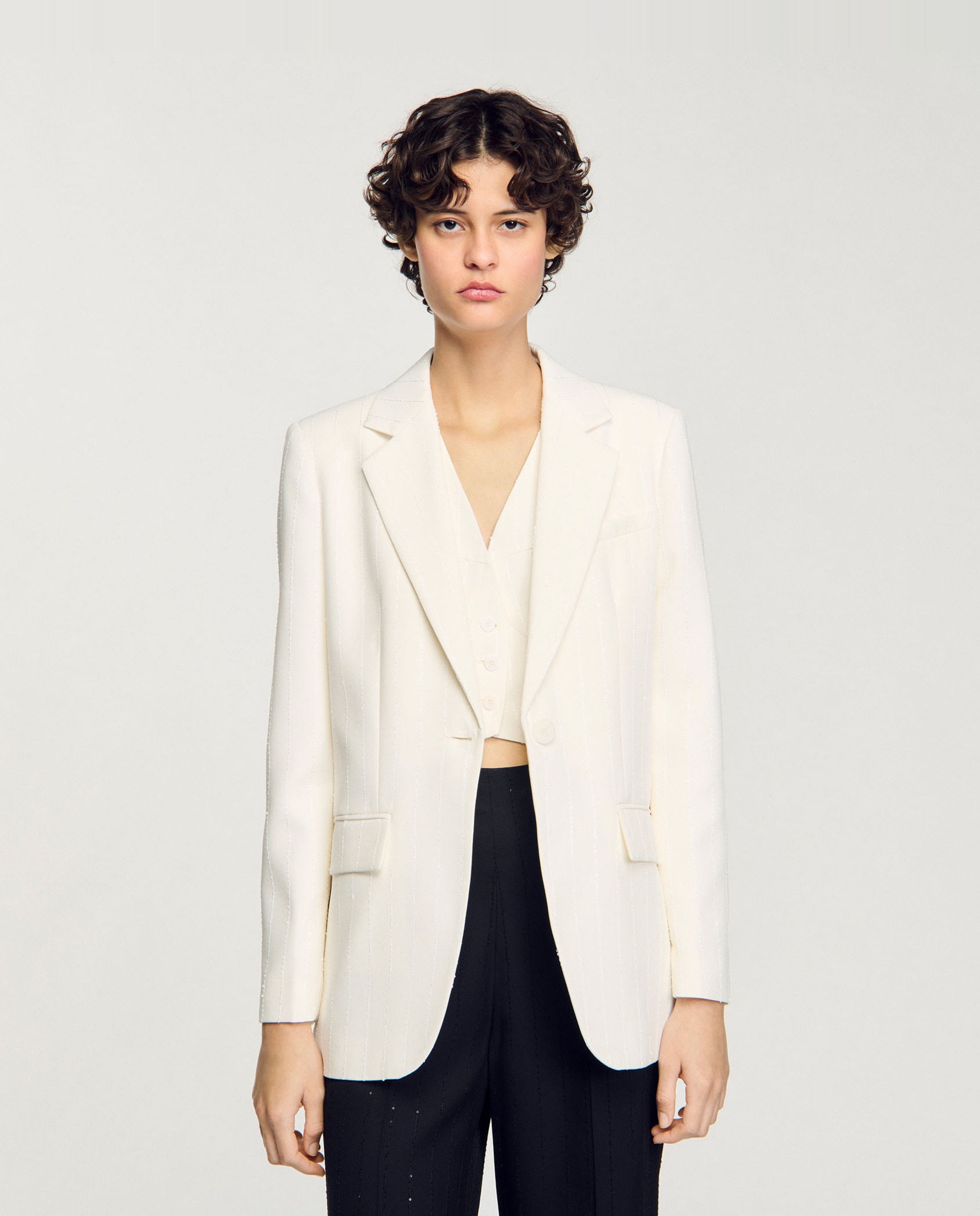 Sandro - Chaqueta de mujer a rayas con lentejuelas.