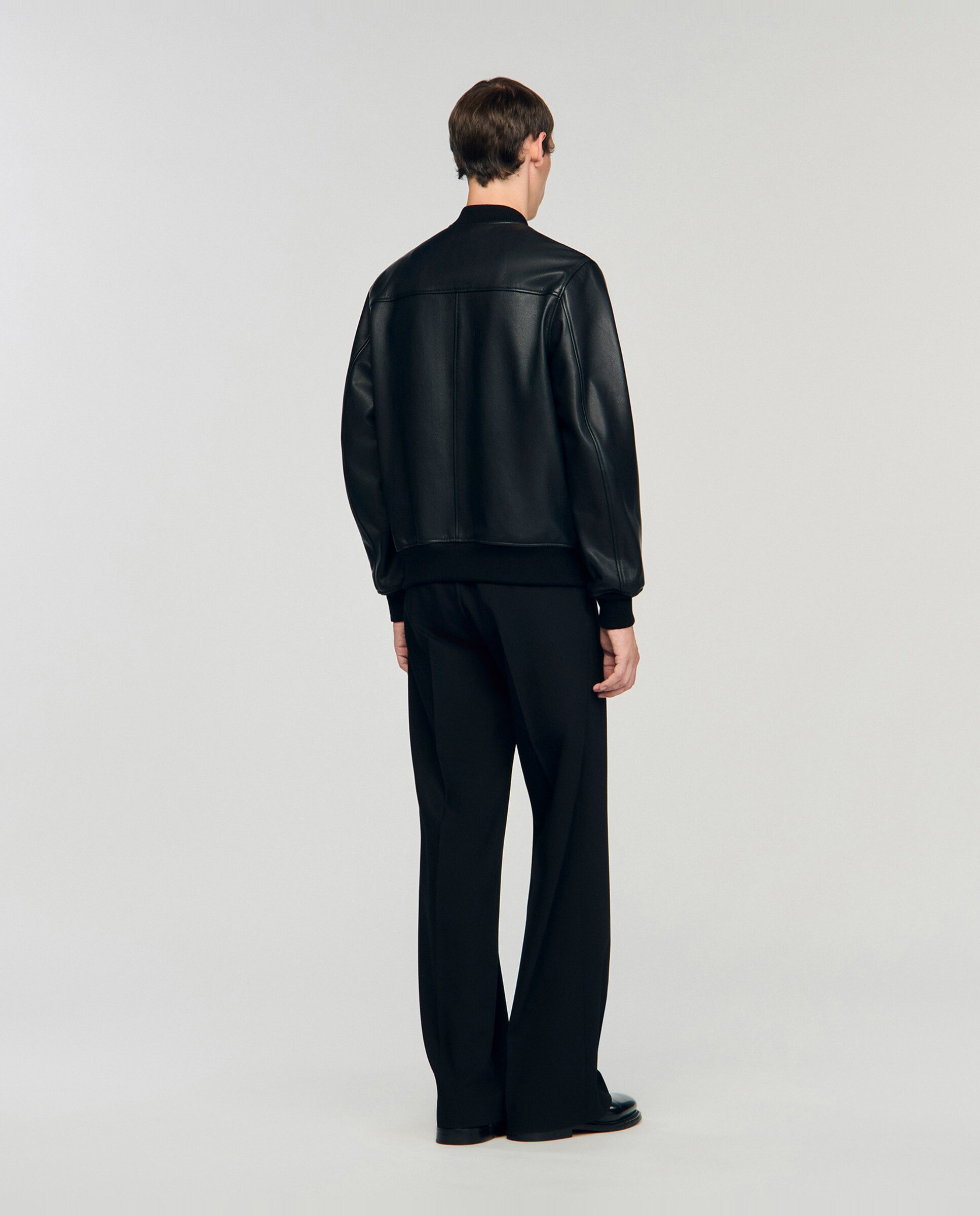 Cazadora masculina de piel con cremallera - Sandro - Negro Negro-2