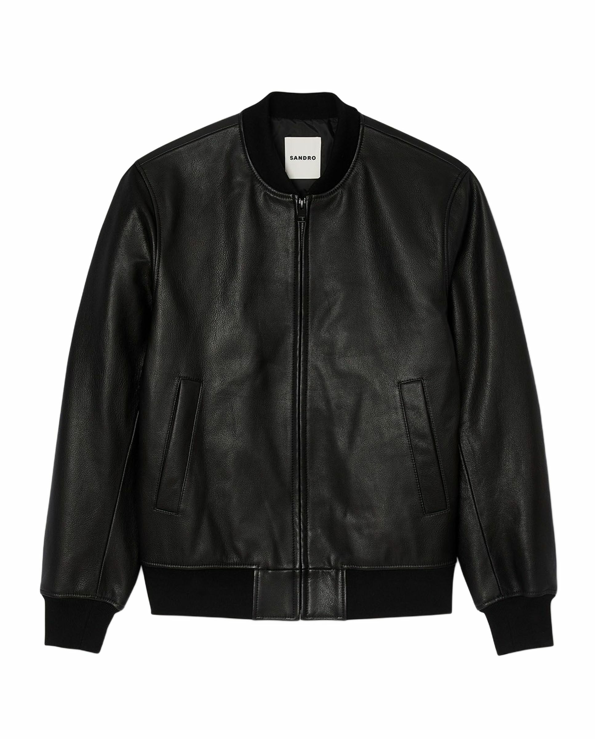 Cazadora masculina de piel con cremallera - Sandro - Negro Negro-6