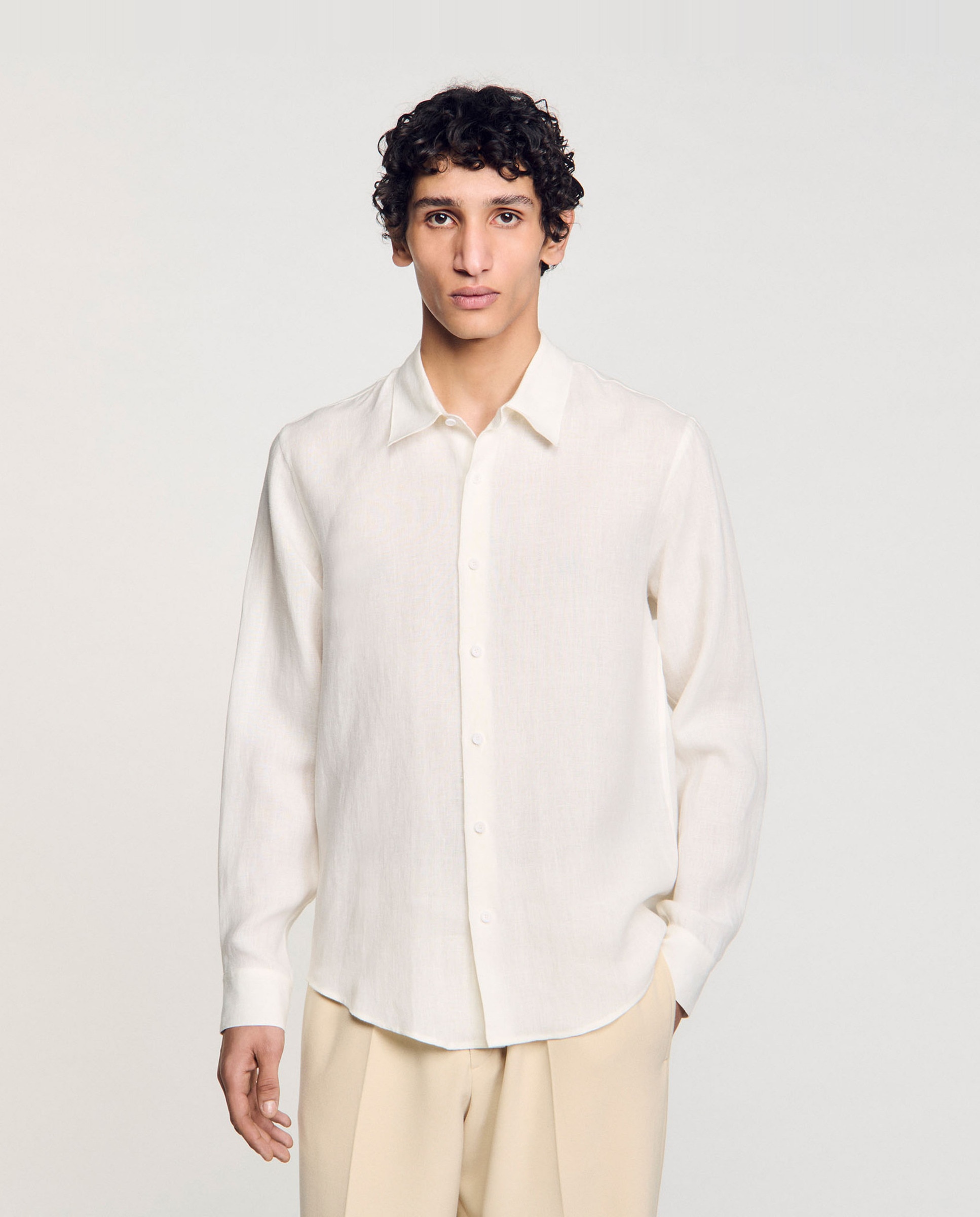 Sandro - Camisa de lino masculina manga larga.