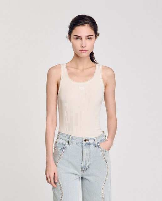 Imagen 0 de Camiseta de mujer de tirantes de canalé