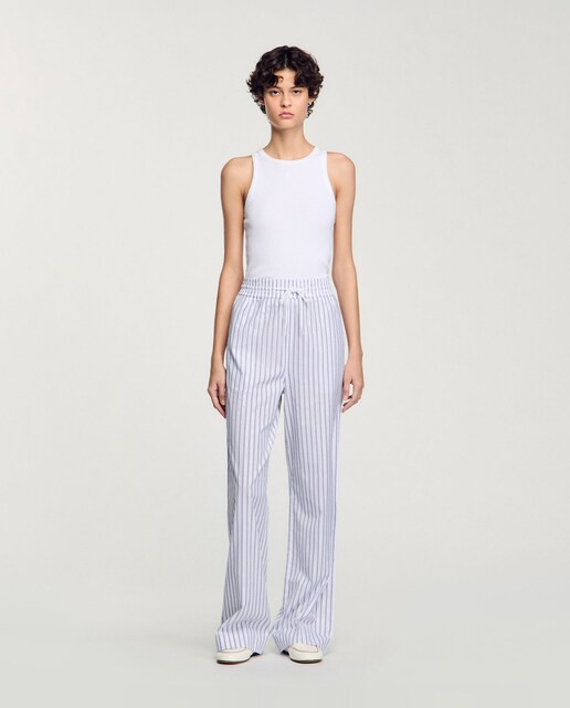 Imagen 0 de Pantalón recto de mujer a rayas con brillantes