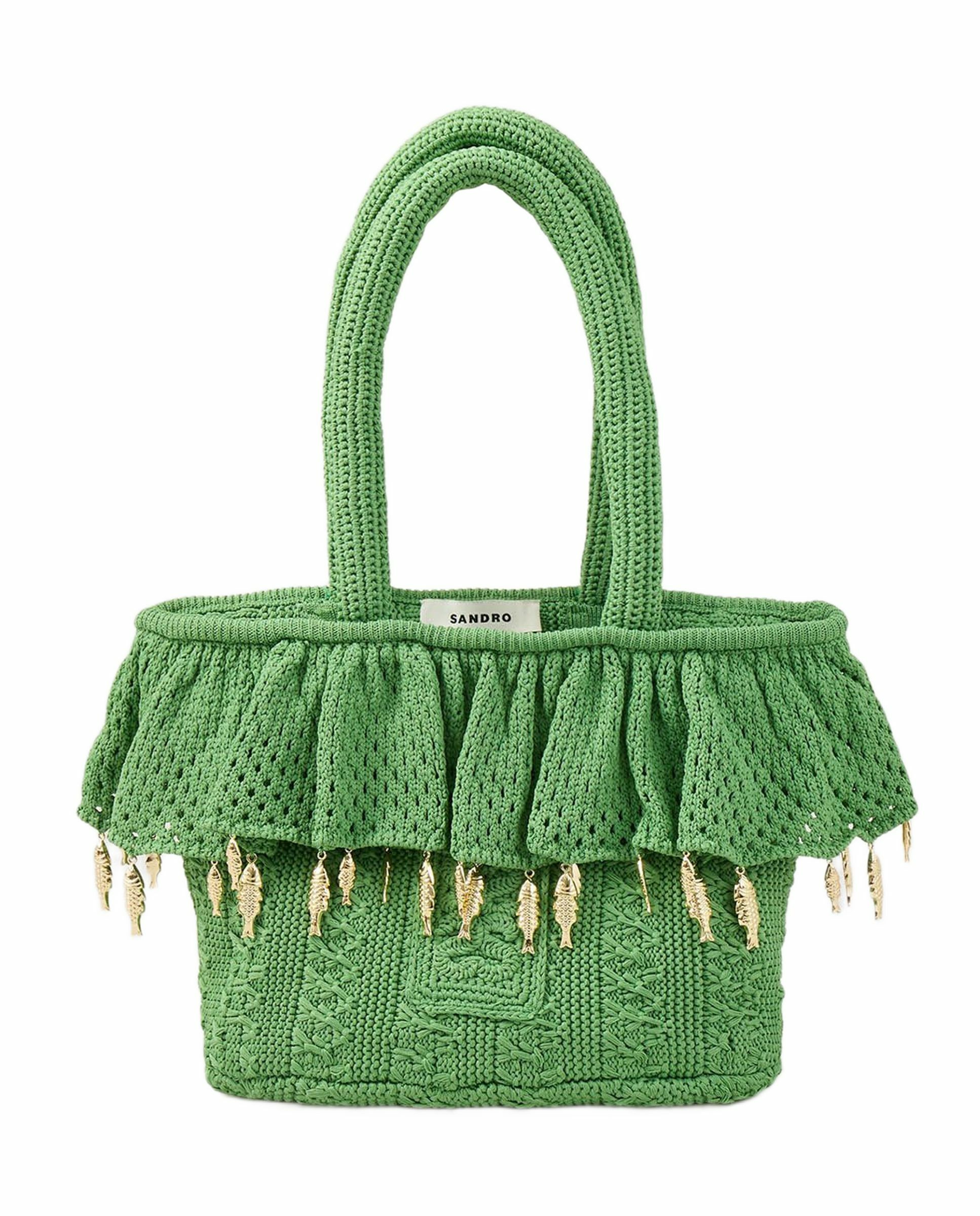 Bolso de mano de crochet con borlas