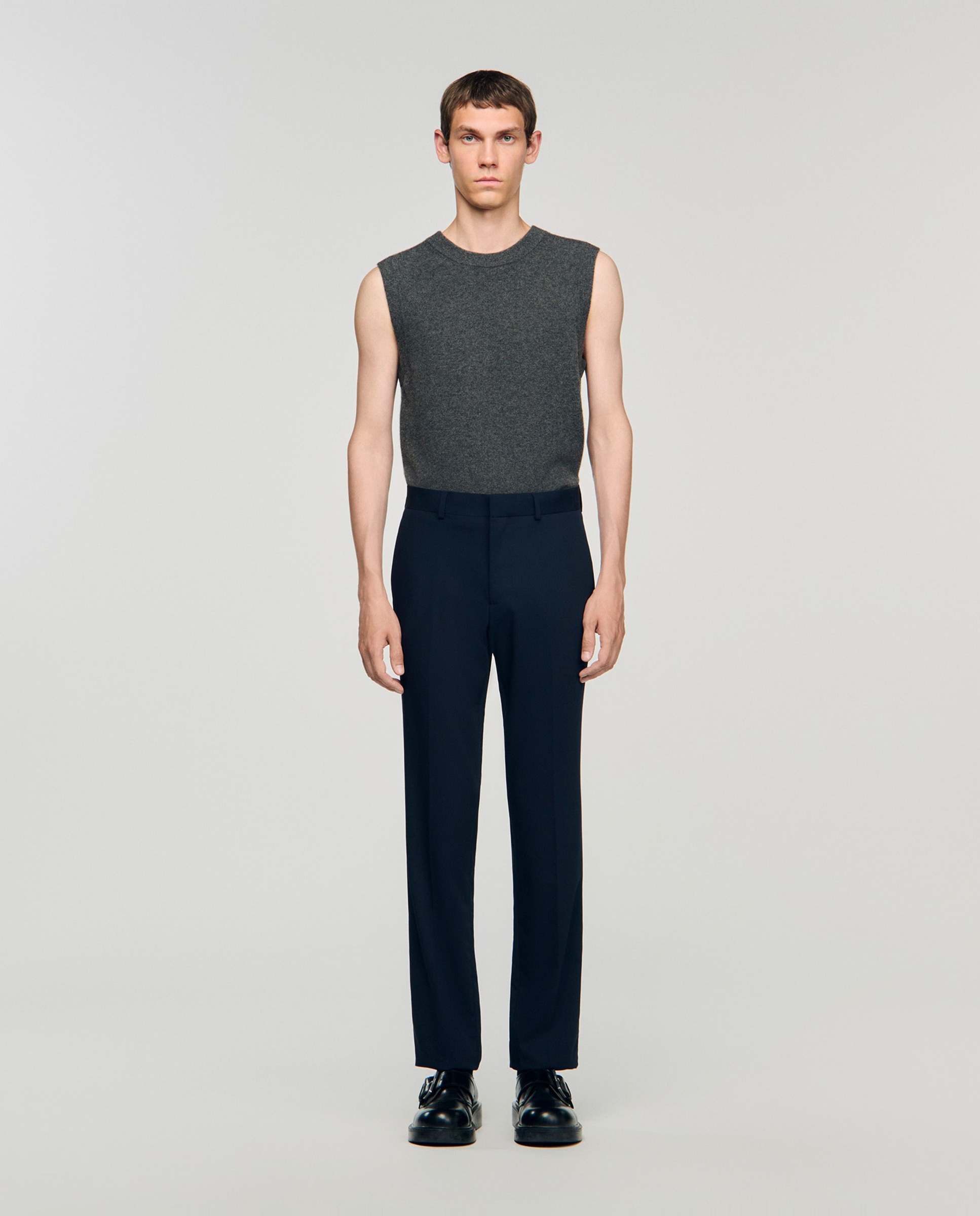 Pantalón de traje de hombre de corte ancho de lana - Sandro - Azul marino Azul marino-1