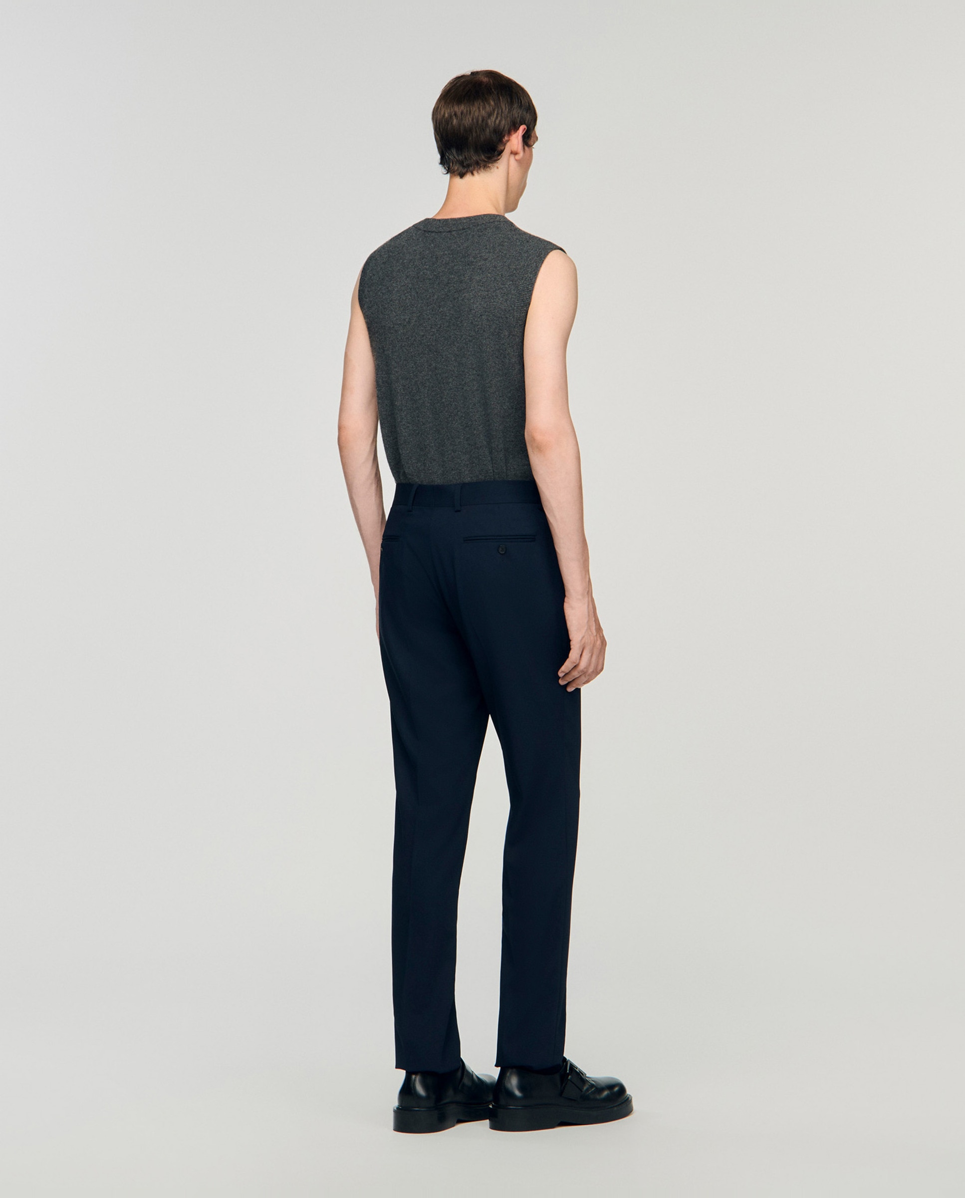 Pantalón de traje de hombre de corte ancho de lana - Sandro - Azul marino Azul marino-2