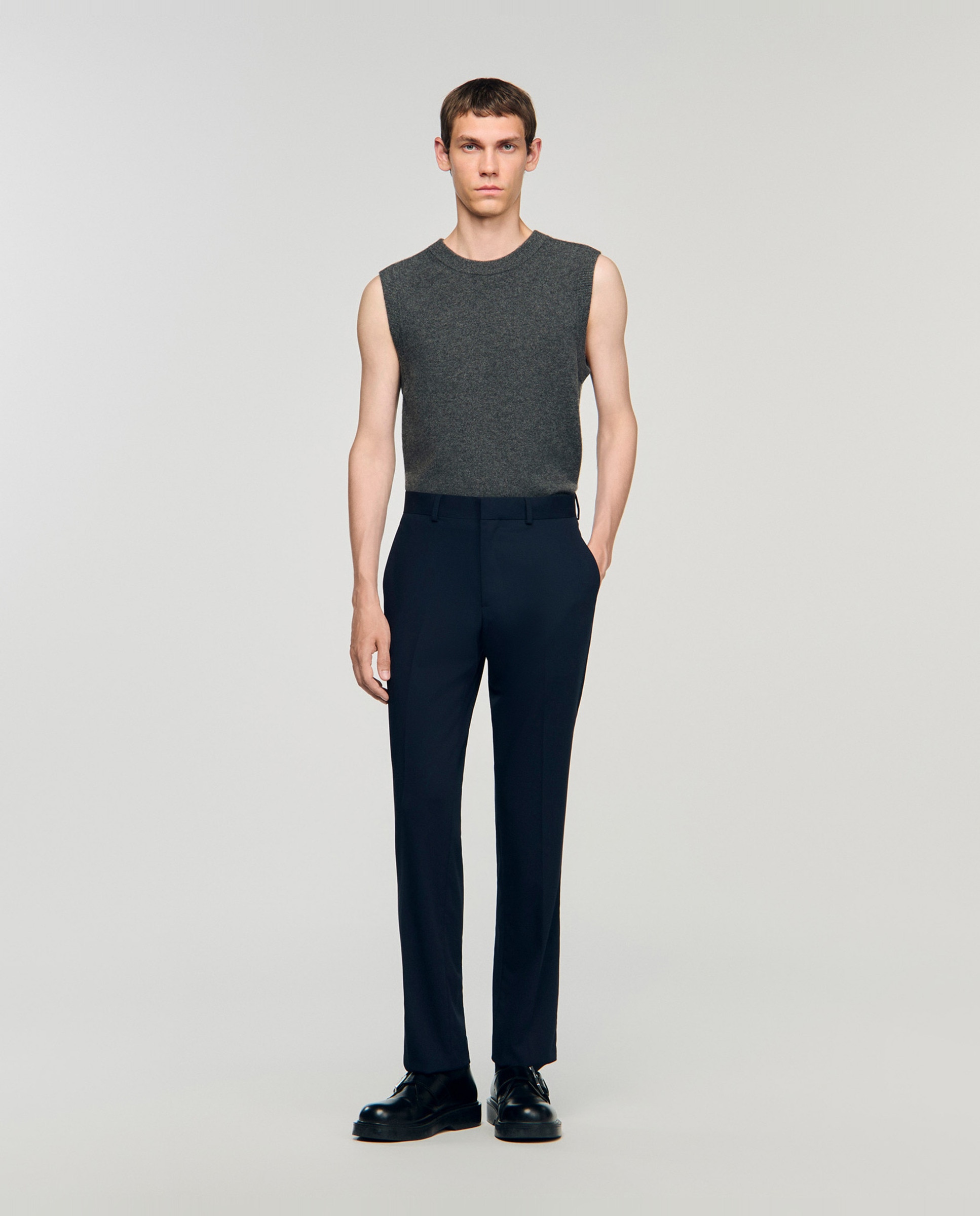Pantalón de traje de hombre de corte ancho de lana - Sandro - Azul marino Azul marino-3