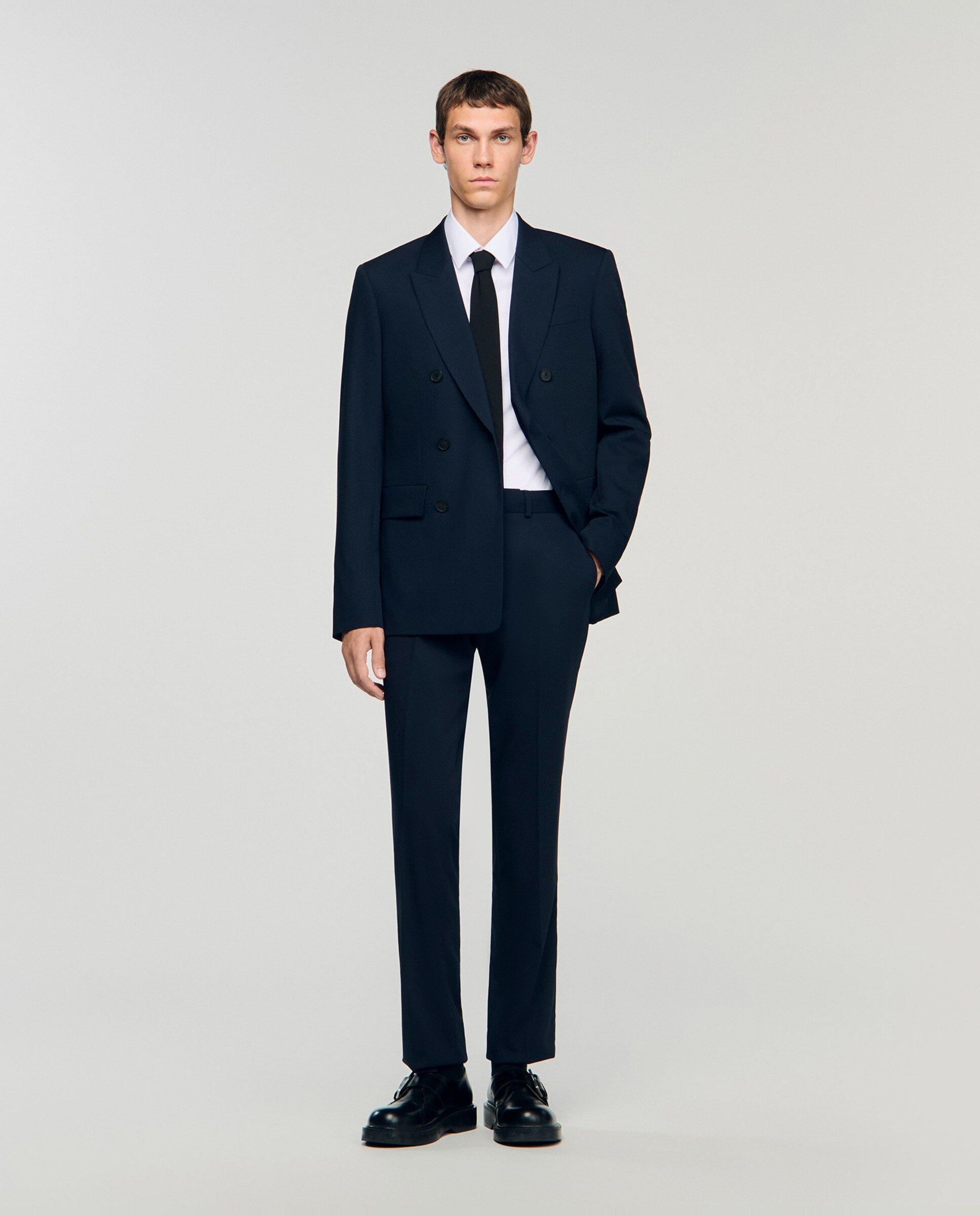 Pantalón de traje de hombre de corte ancho de lana - Sandro - Azul marino Azul marino-4