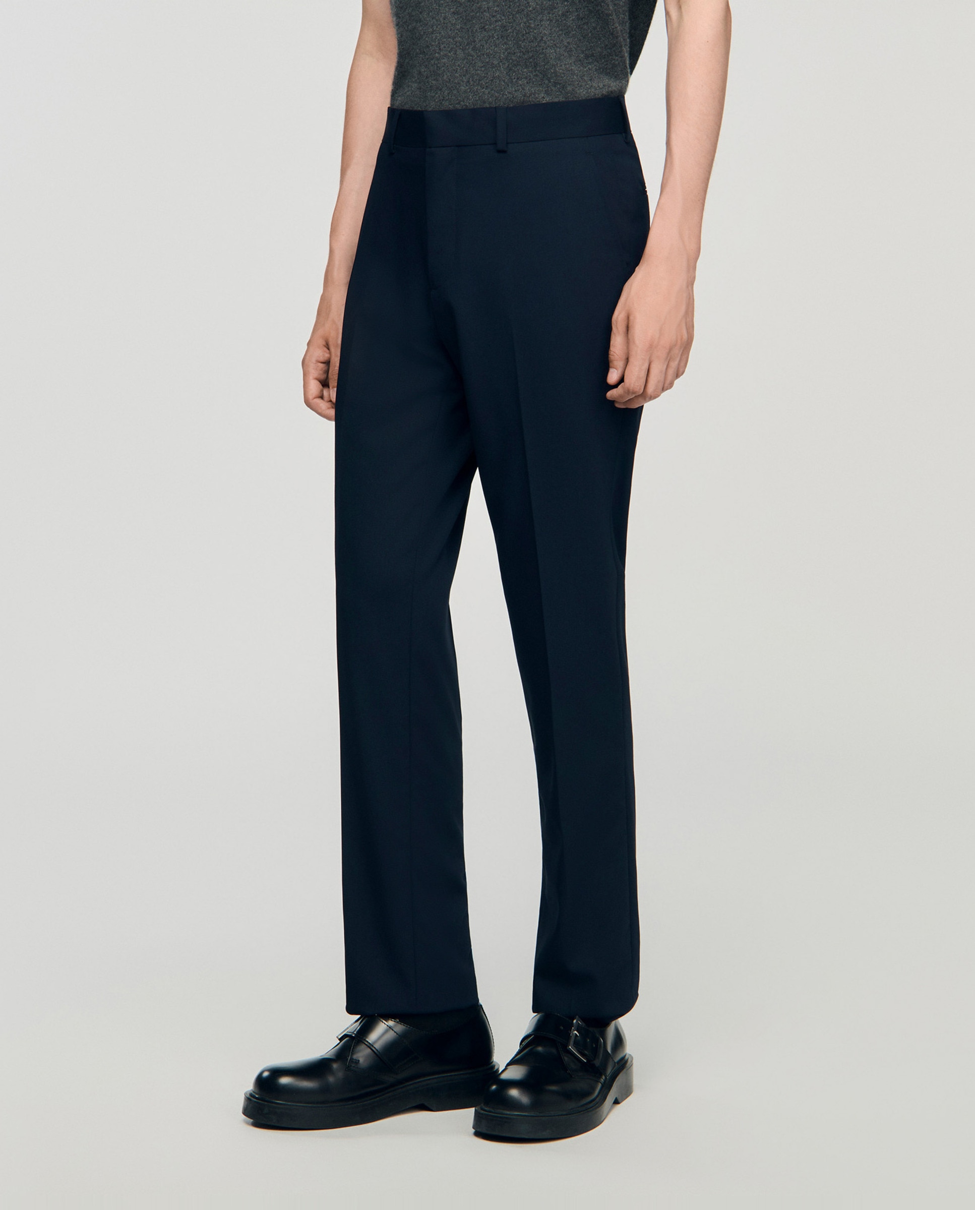 Pantalón de traje de hombre de corte ancho de lana - Sandro - Azul marino Azul marino-5
