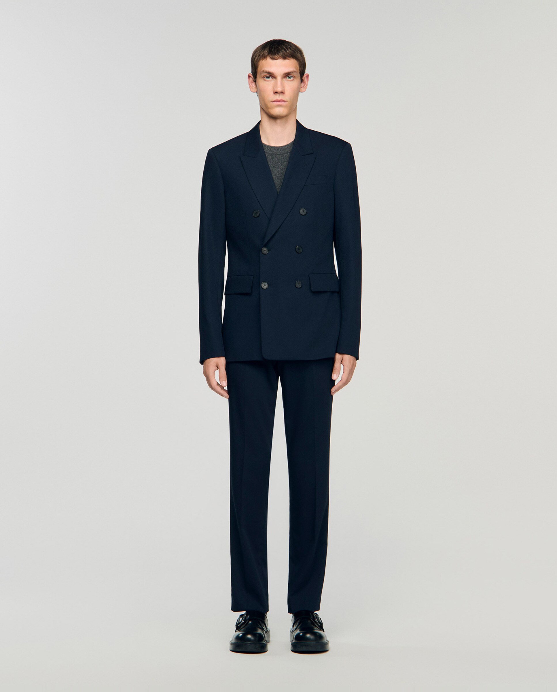 Chaqueta de traje de lana virgen de hombre de corte clásico cruzada - Sandro - Azul marino Azul marino-3