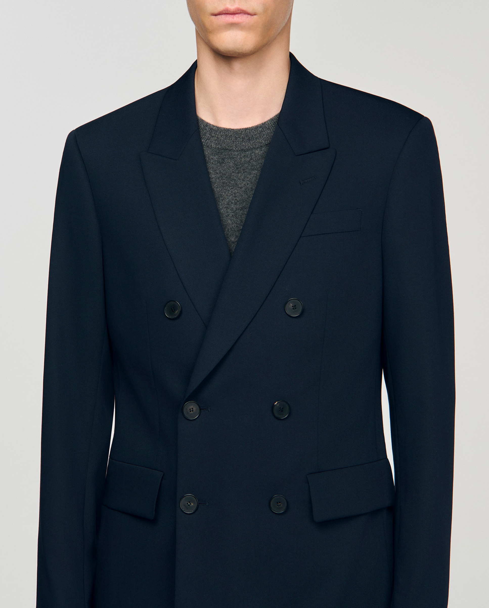 Chaqueta de traje de lana virgen de hombre de corte clásico cruzada - Sandro - Azul marino Azul marino-6