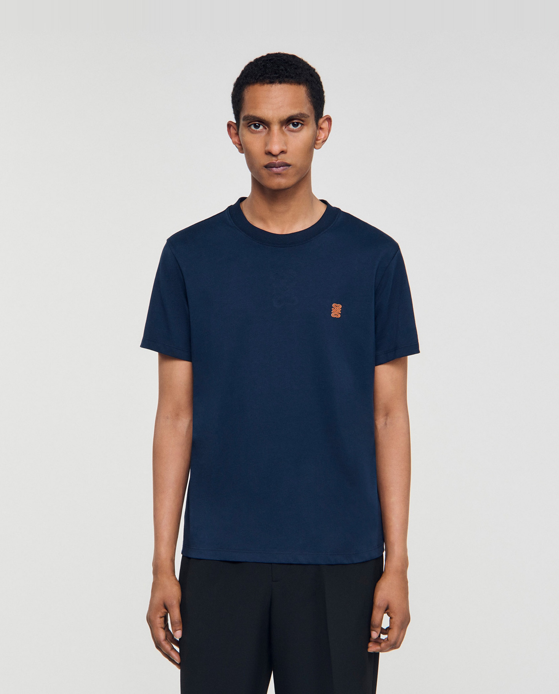 Sudadera sin capucha de hombre con parche de cuero y cuello redondo - Sandro - Azul marino Azul marino-1