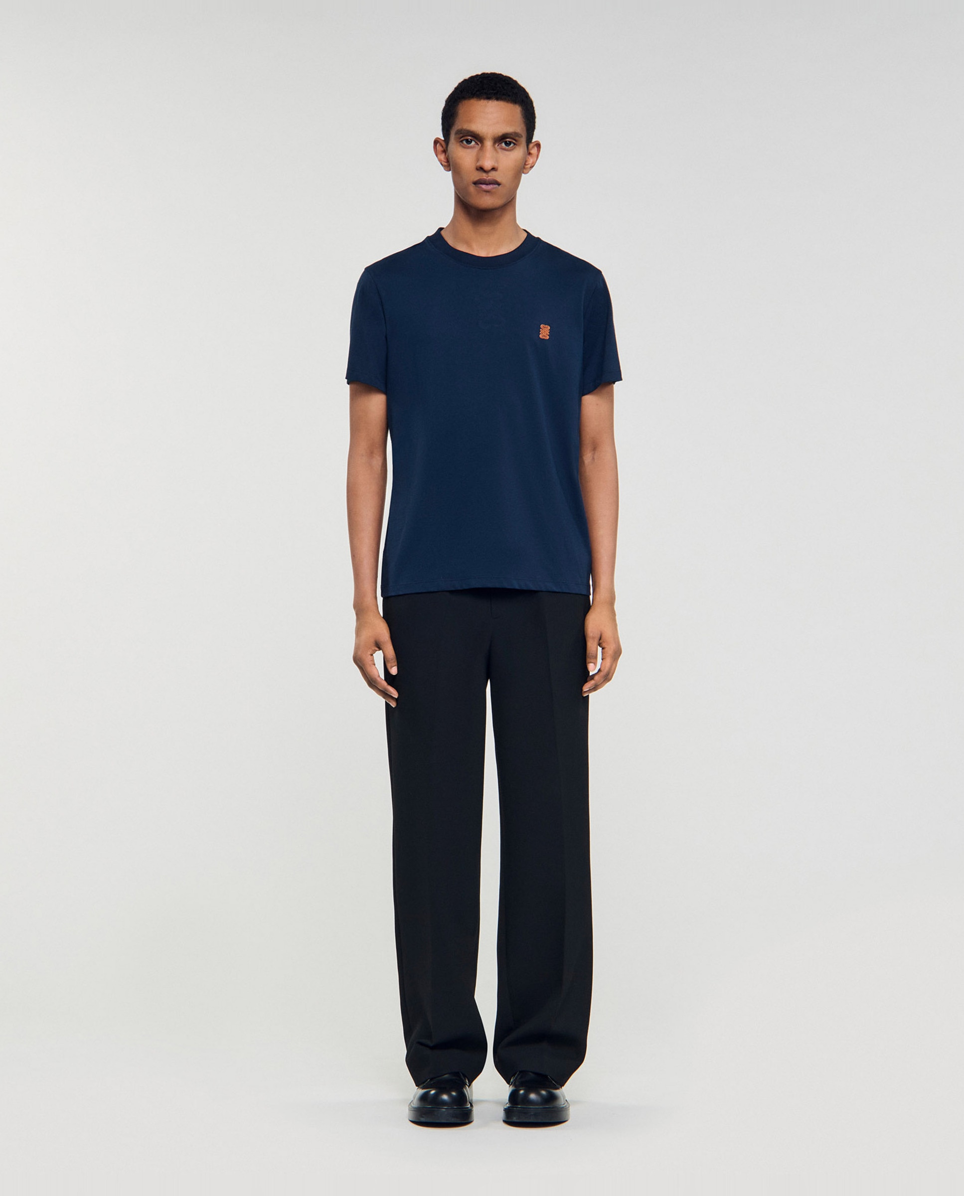 Sudadera sin capucha de hombre con parche de cuero y cuello redondo - Sandro - Azul marino Azul marino-3