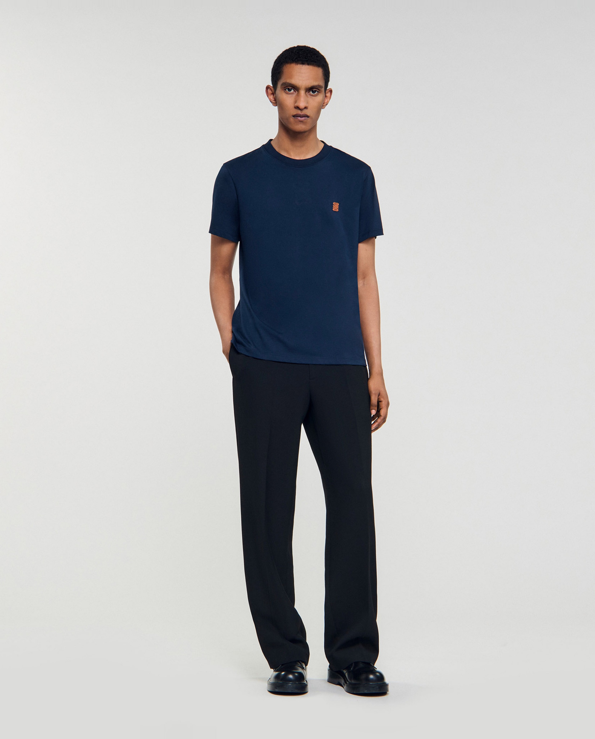 Sudadera sin capucha de hombre con parche de cuero y cuello redondo - Sandro - Azul marino Azul marino-5