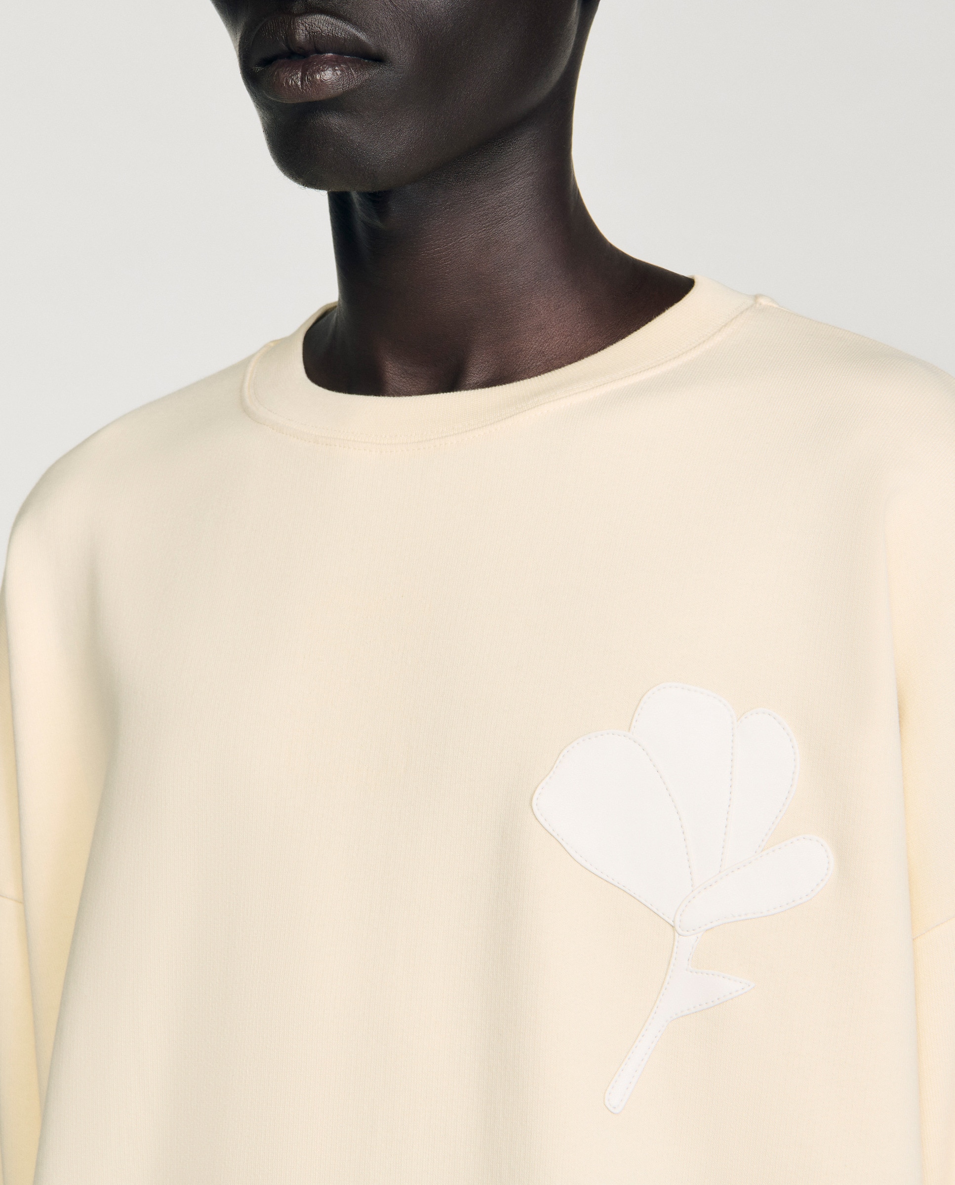 Sudadera sin capucha de hombre con parche de cuero y cuello redondo - Sandro - Beige Beige-4