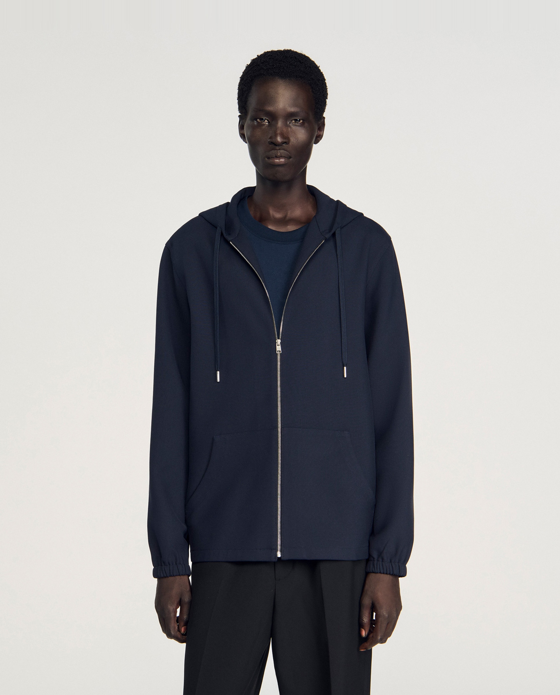 Sudadera stretch de hombre con capucha y cremallera - Sandro - Azul marino Azul marino-1