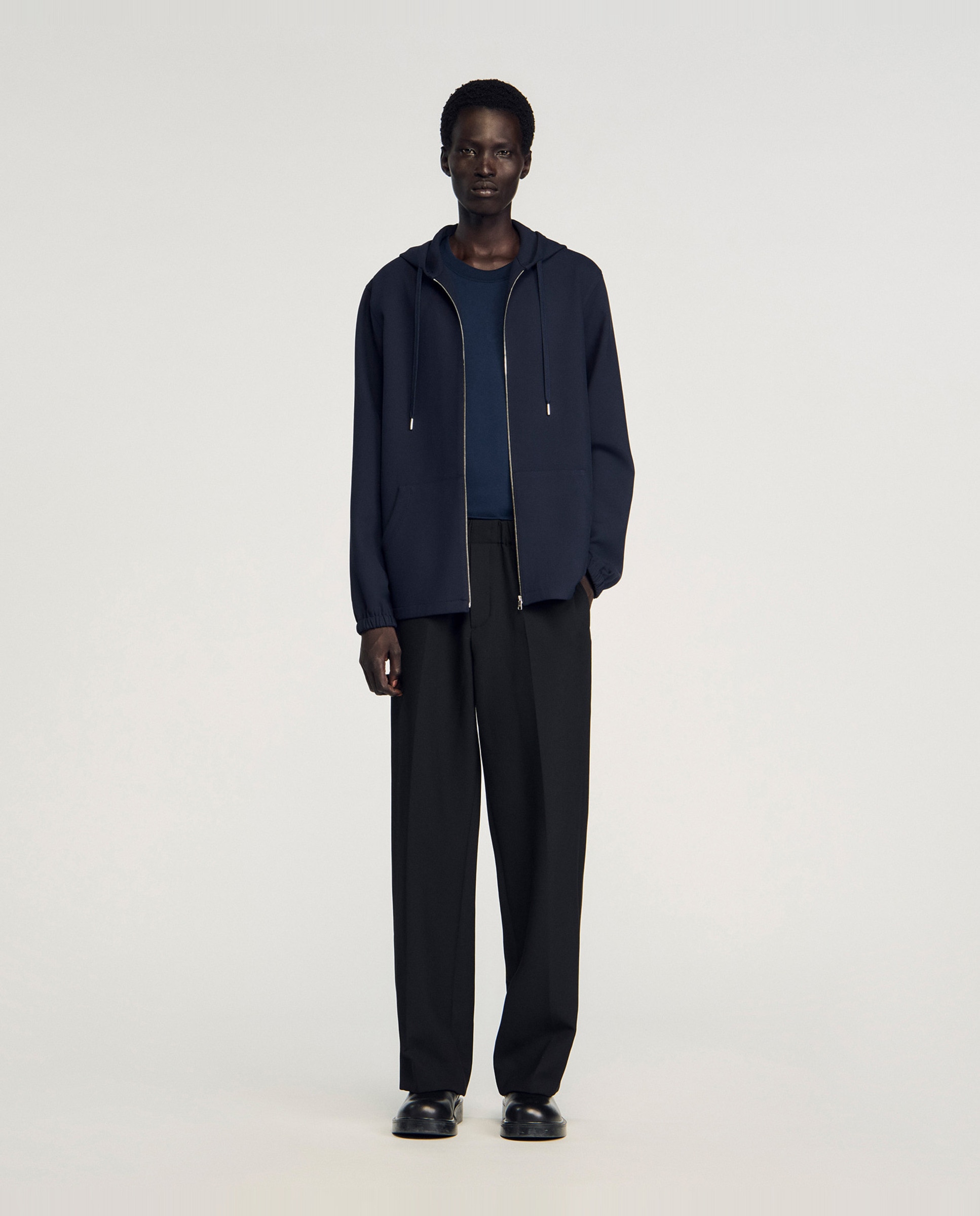 Sudadera stretch de hombre con capucha y cremallera - Sandro - Azul marino Azul marino-4