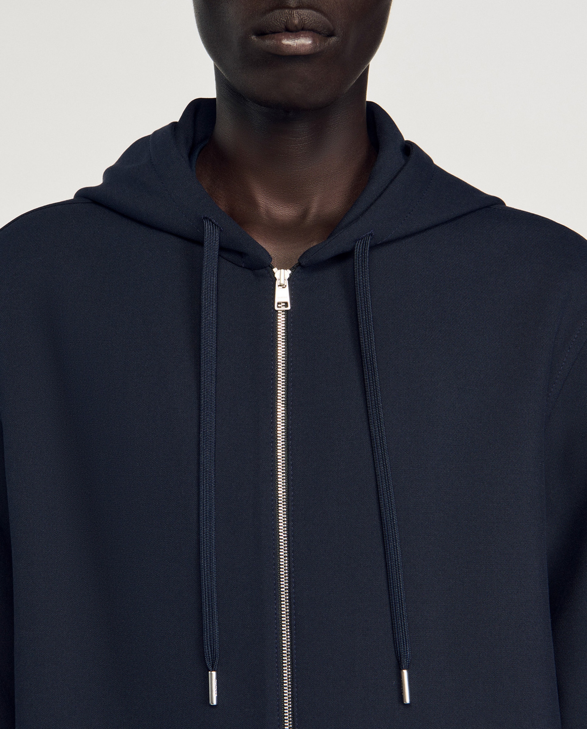 Sudadera stretch de hombre con capucha y cremallera - Sandro - Azul marino Azul marino-5
